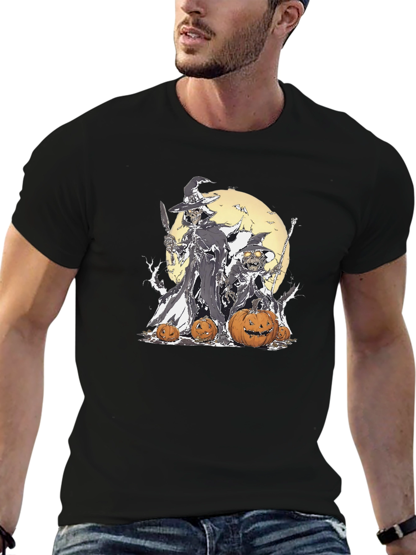 Halloween Witch & Pumpkin Graphic T-Shirt