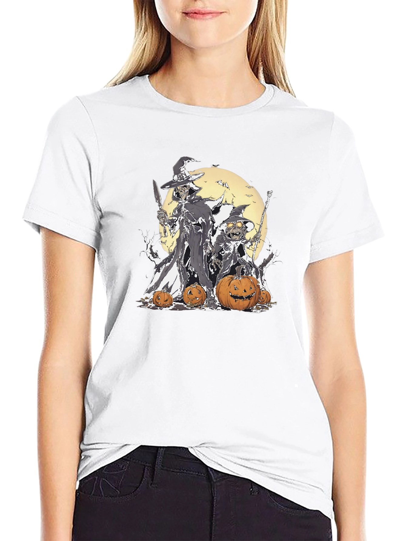 Halloween Witch & Pumpkin Graphic T-Shirt
