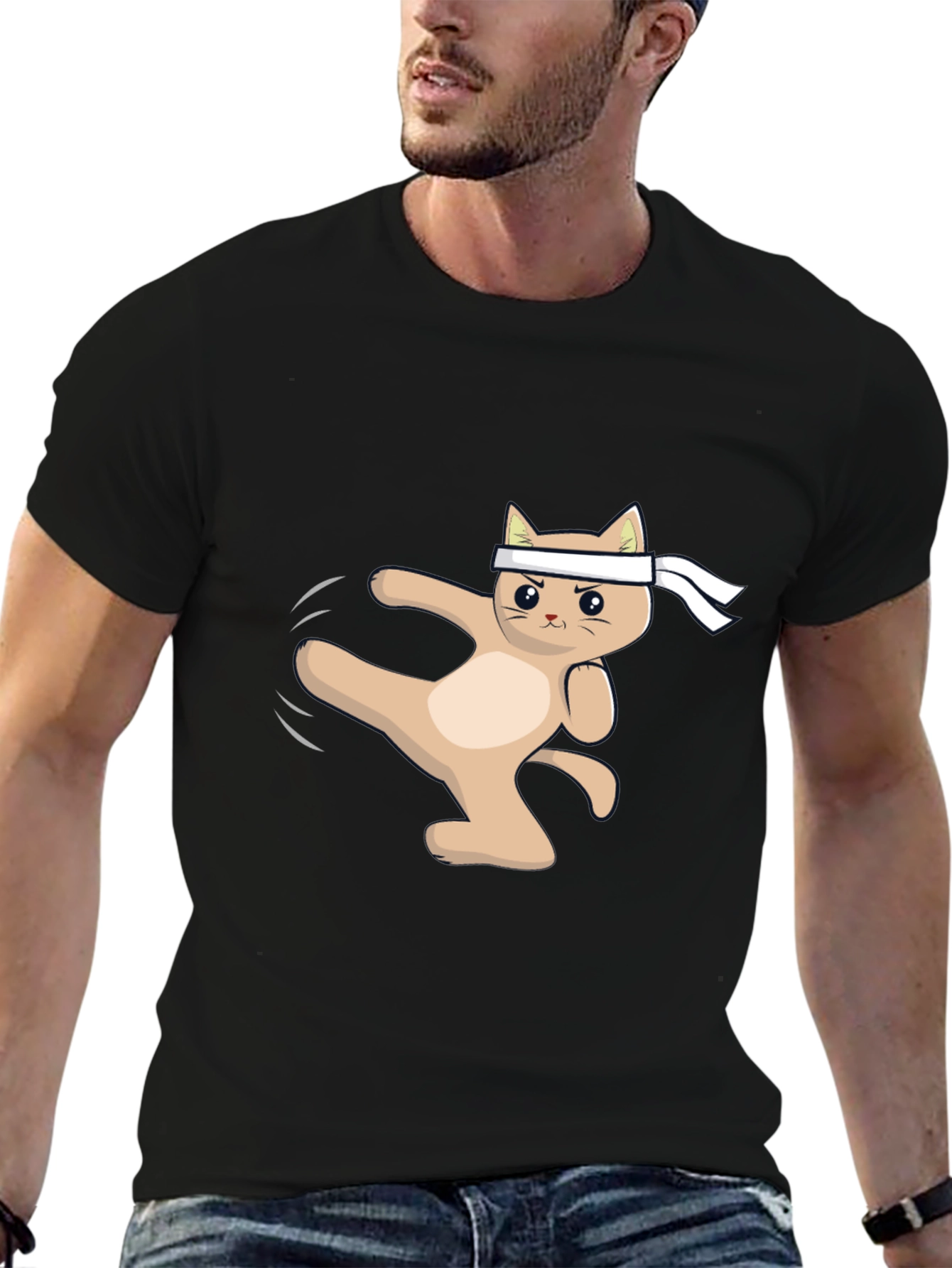 Karate Cat T-Shirt - Black Cotton Martial Arts Tee