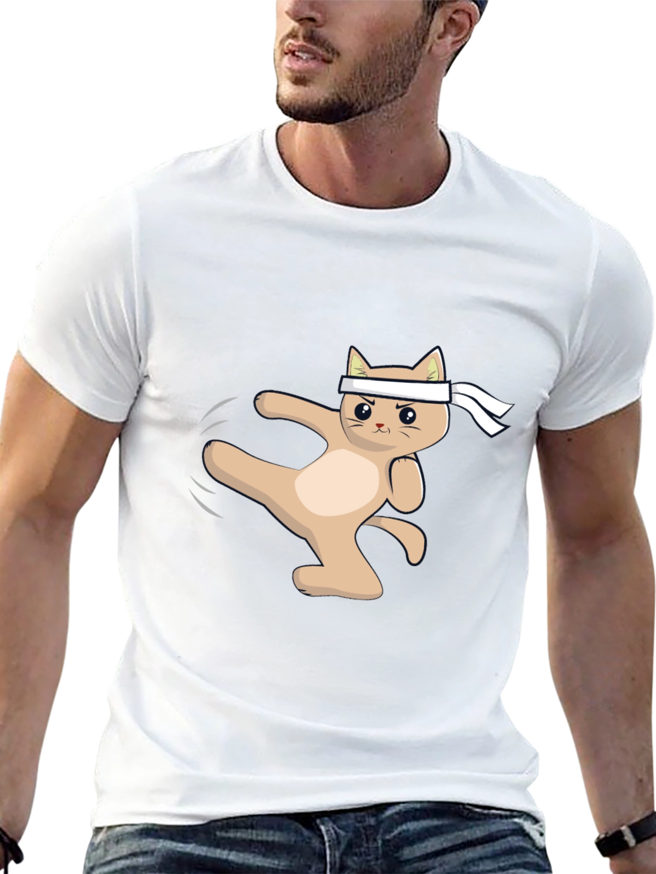 Karate Cat T-Shirt - Black Cotton Martial Arts Tee