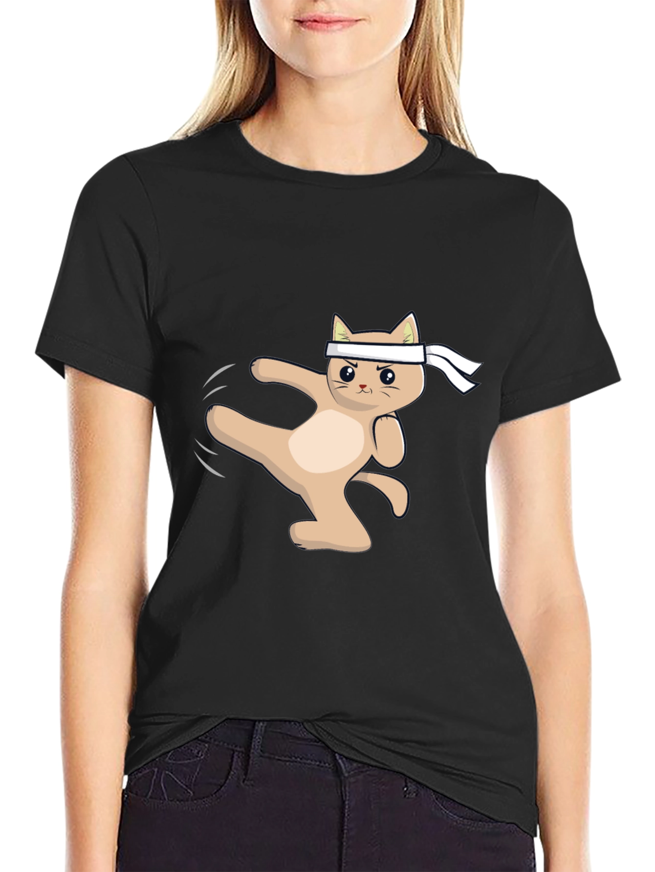 Karate Cat T-Shirt - Black Cotton Martial Arts Tee
