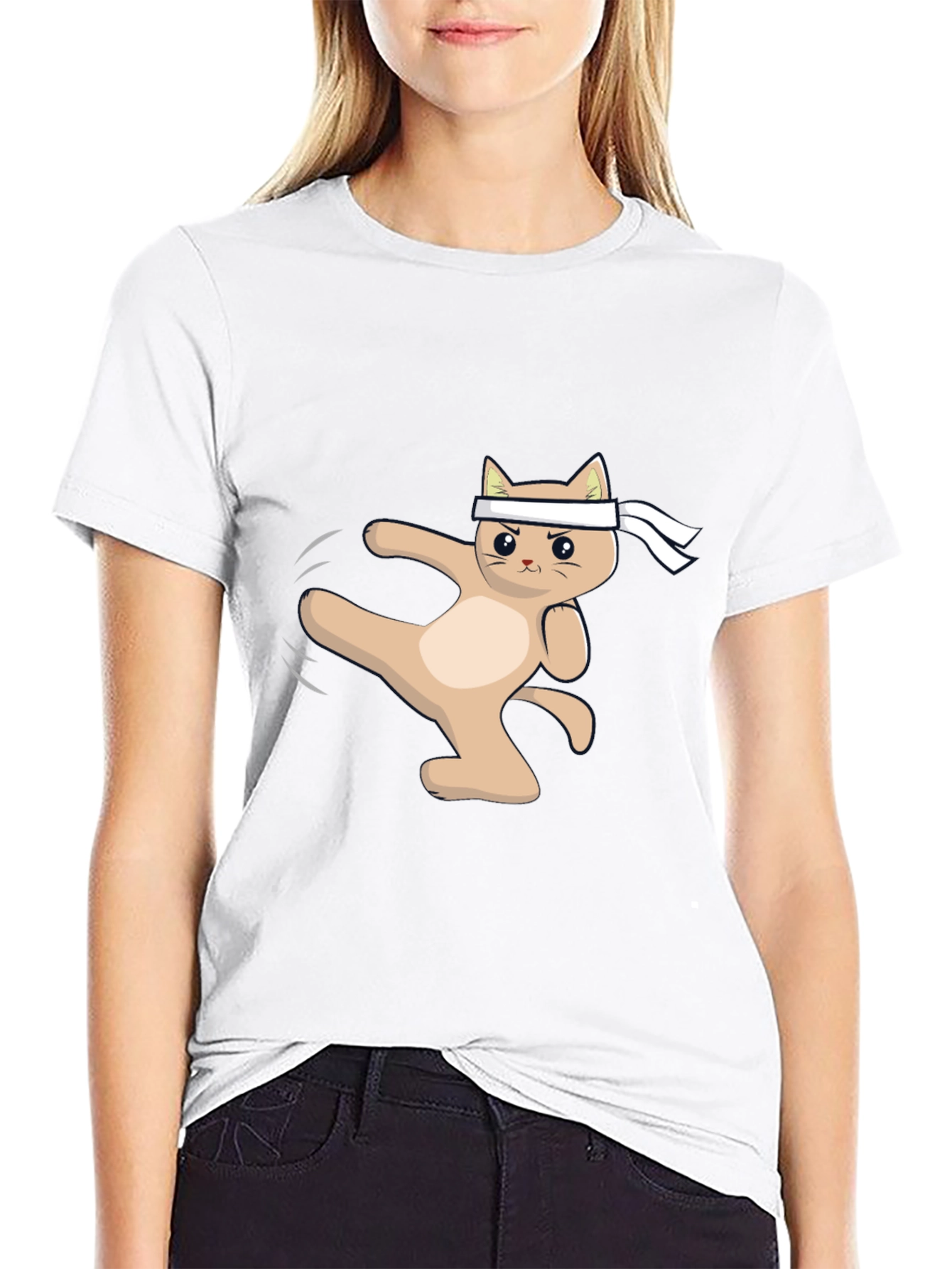 Karate Cat T-Shirt - Black Cotton Martial Arts Tee