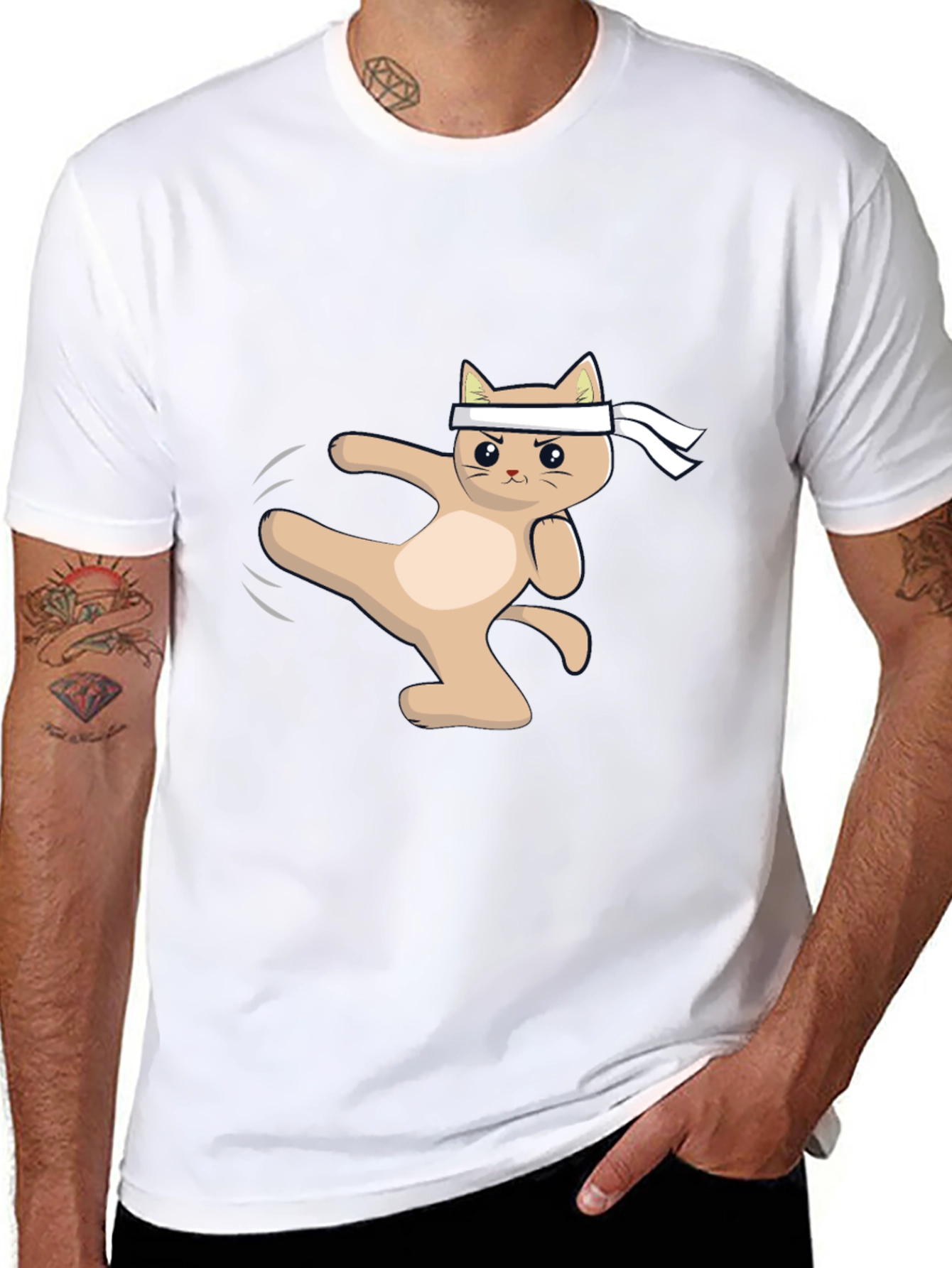 Karate Cat T-Shirt - Black Cotton Martial Arts Tee