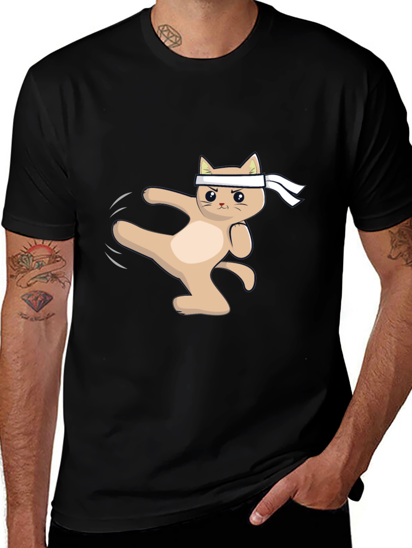 Karate Cat T-Shirt - Black Cotton Martial Arts Tee