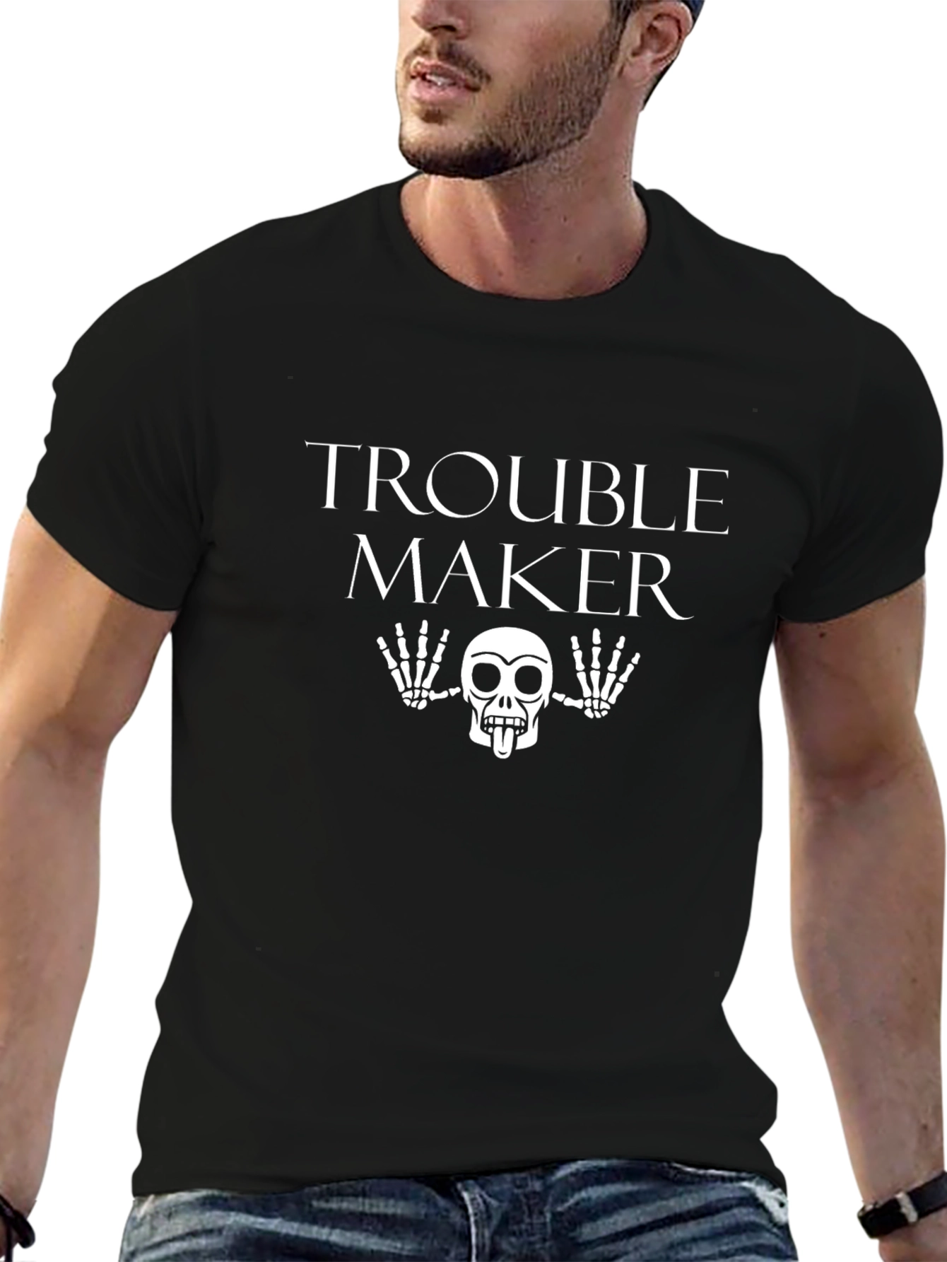 Trouble Maker Graphic Tee - Black Skull T-Shirt