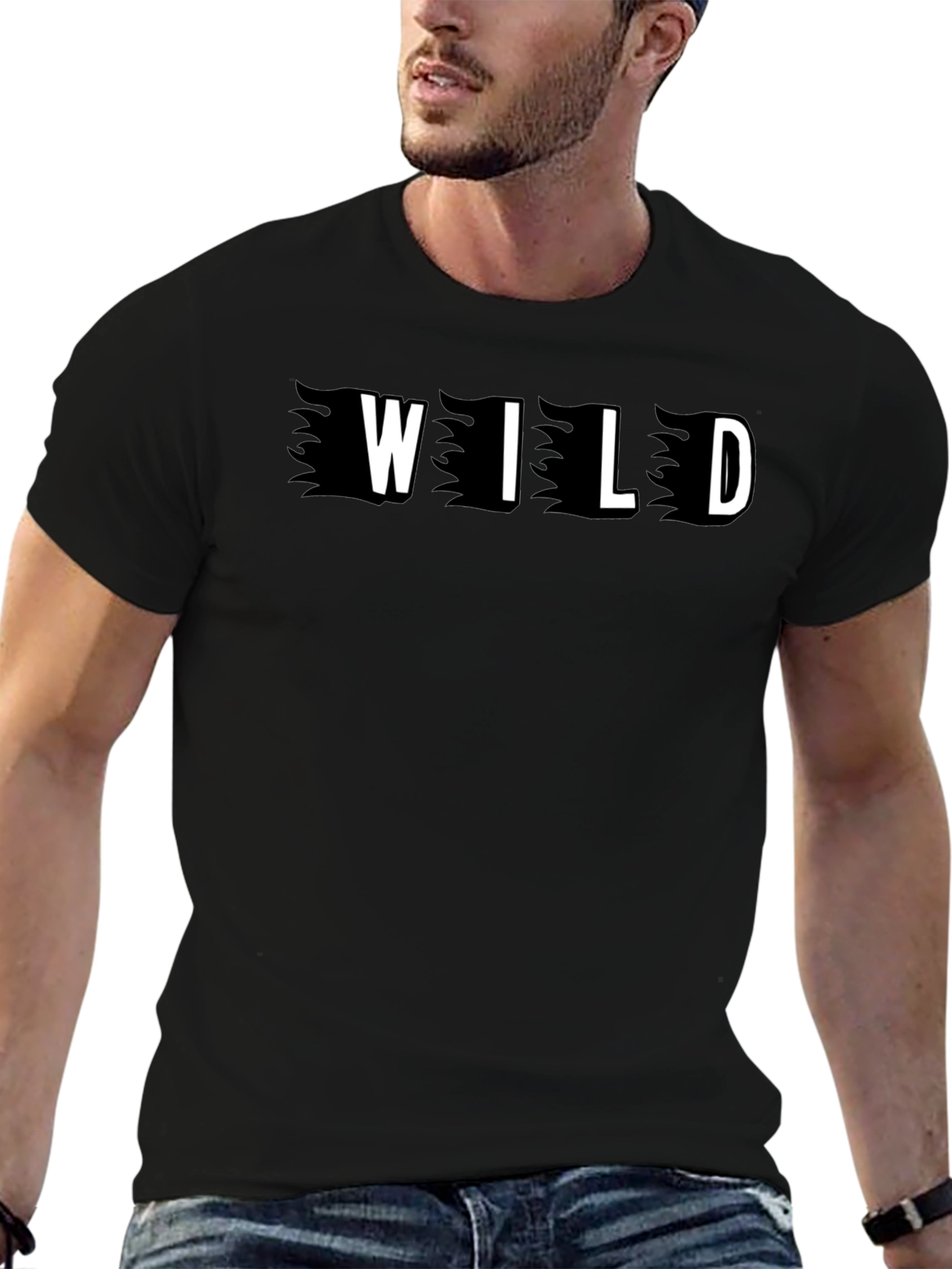 Wild Graphic Print Black Mens T-Shirt