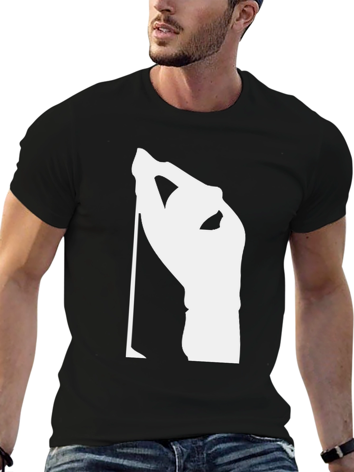 Black T-Shirt with Unique White Graphic Print