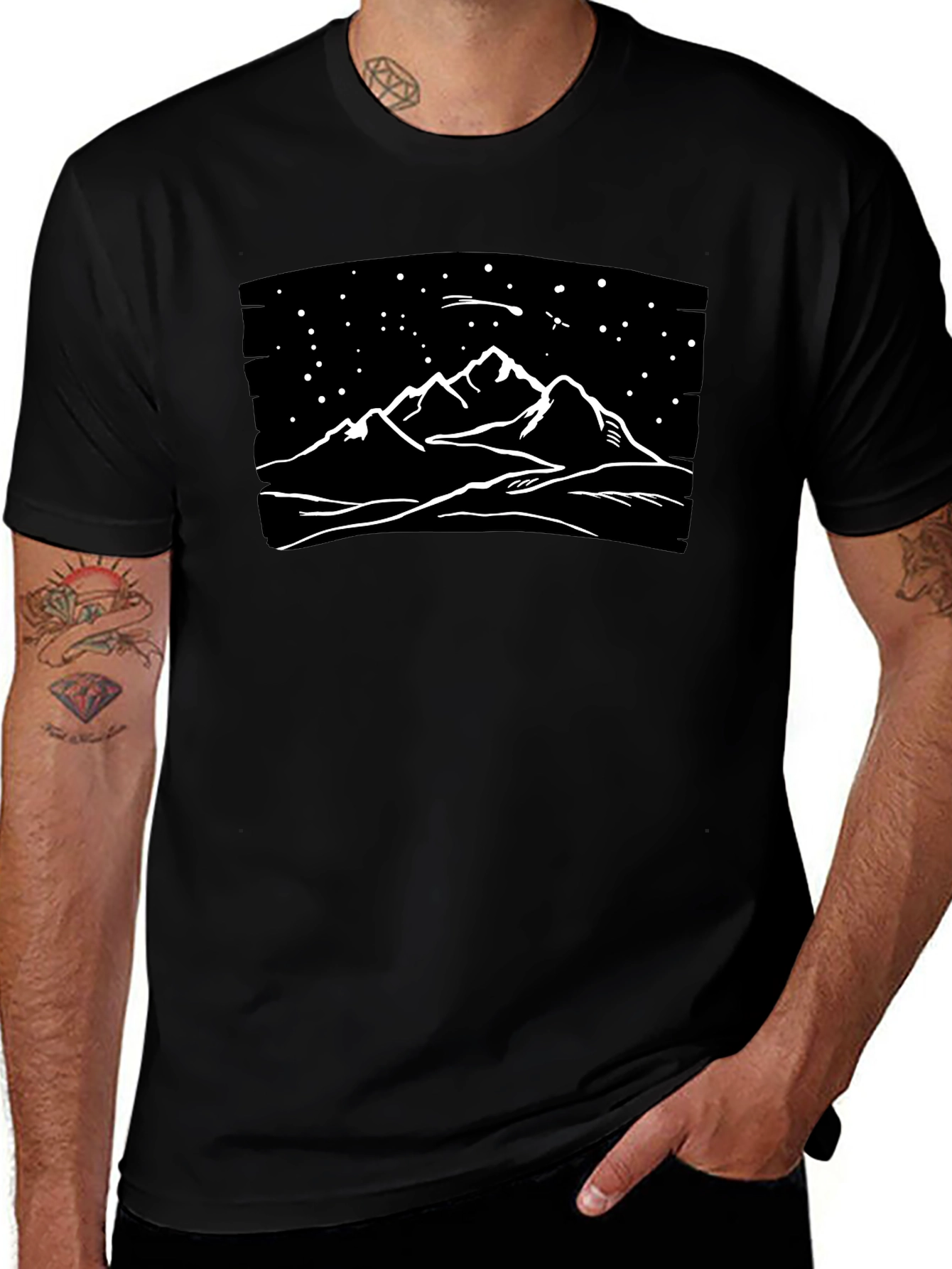 Mountainscape Graphic Tee - Black Cotton T-Shirt