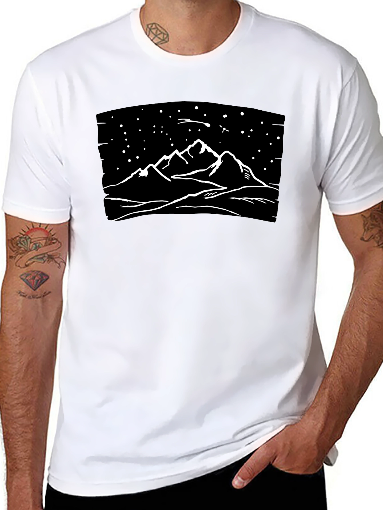 Mountainscape Graphic Tee - Black Cotton T-Shirt