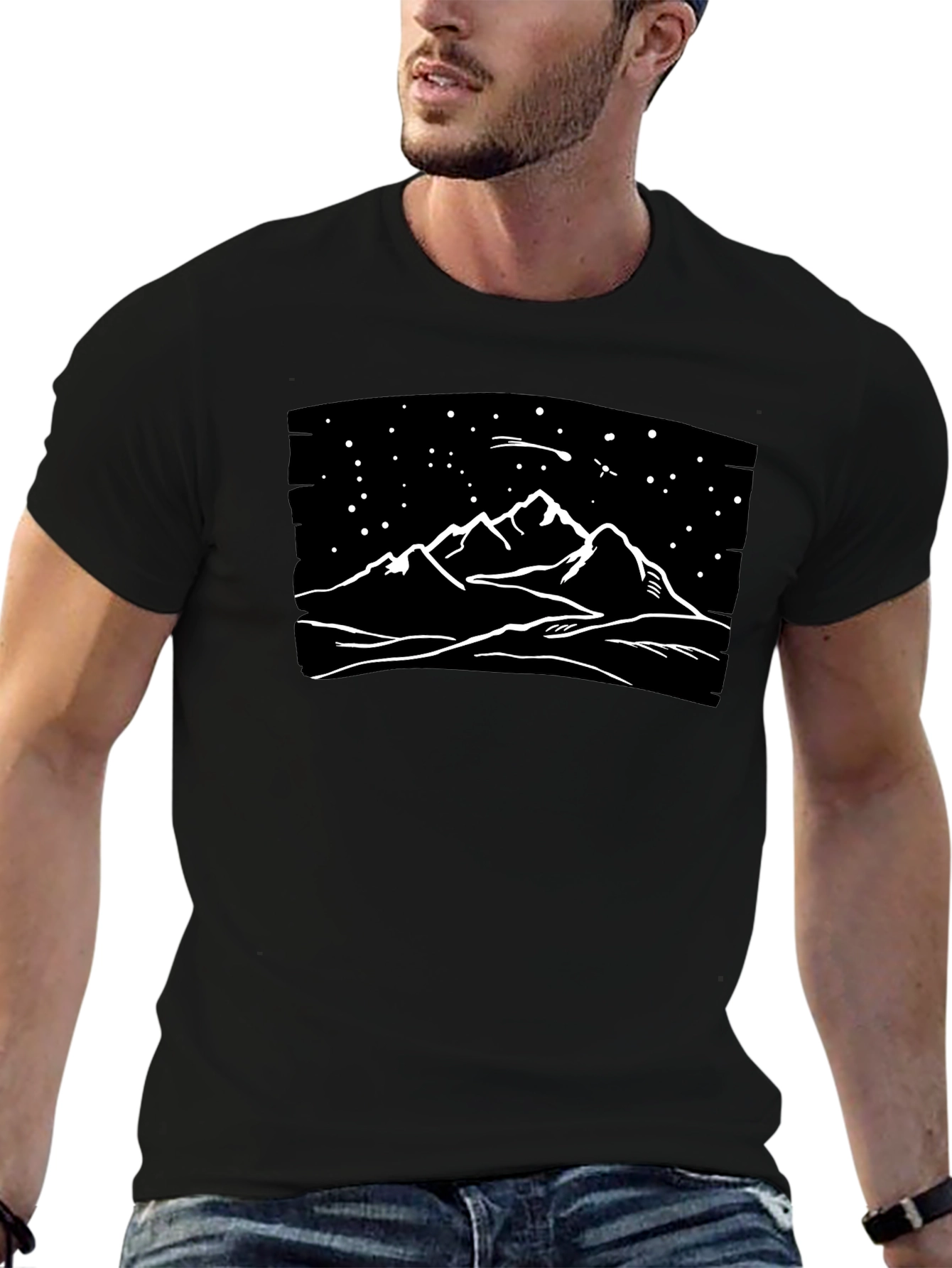 Mountainscape Graphic Tee - Black Cotton T-Shirt