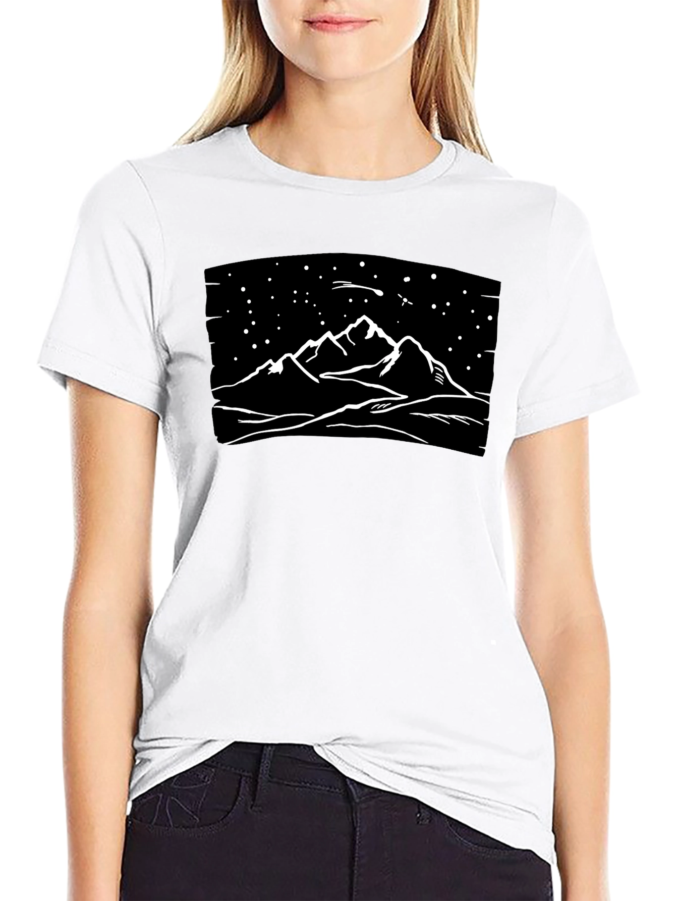 Mountainscape Graphic Tee - Black Cotton T-Shirt
