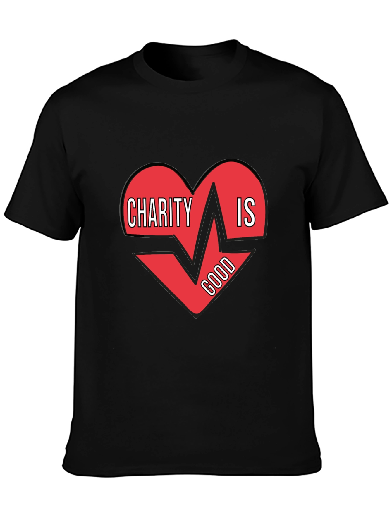 Charity Is Good Heartbeat T-Shirt - Mens Black Tee