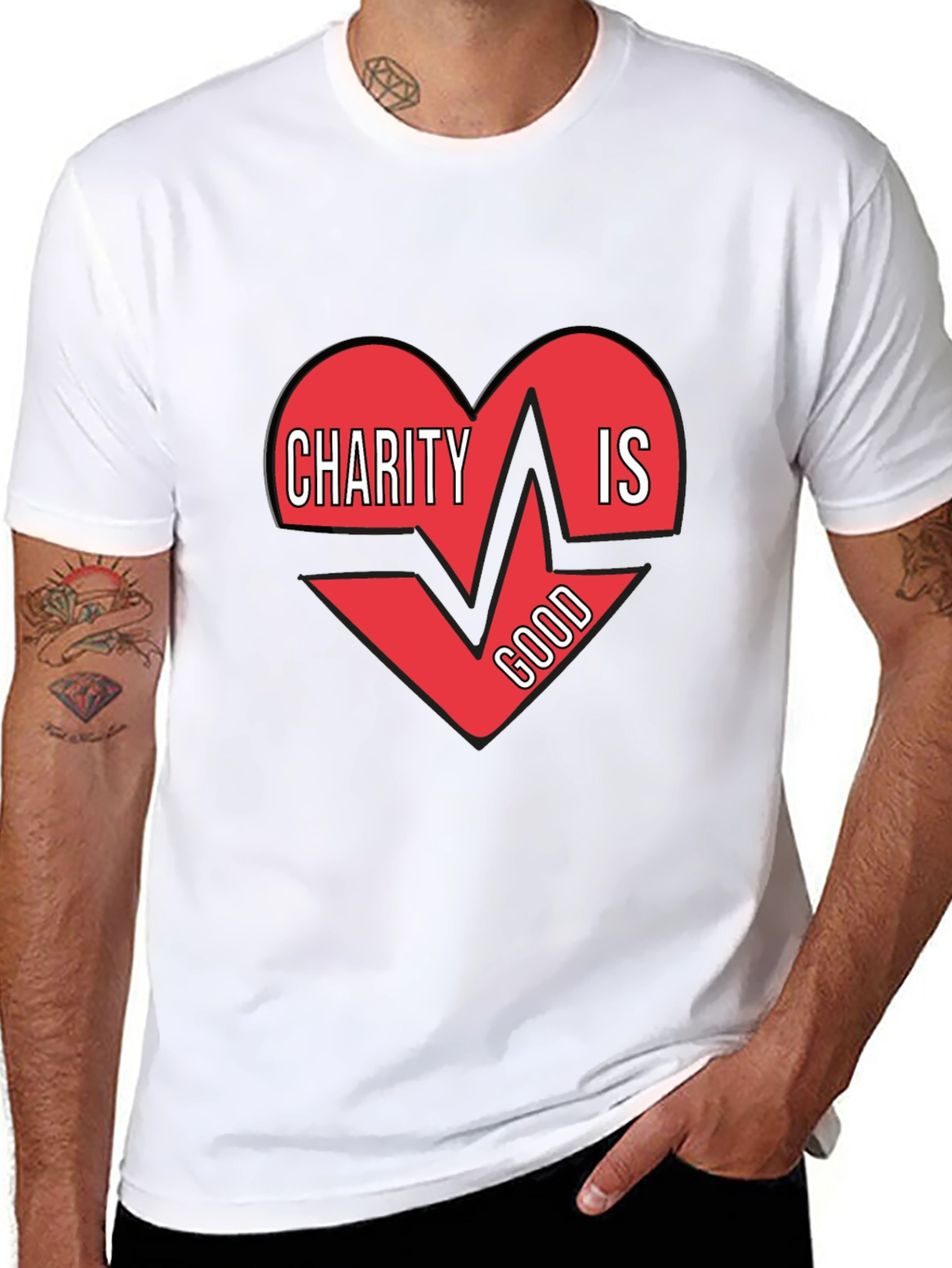Charity Is Good Heartbeat T-Shirt - Mens Black Tee