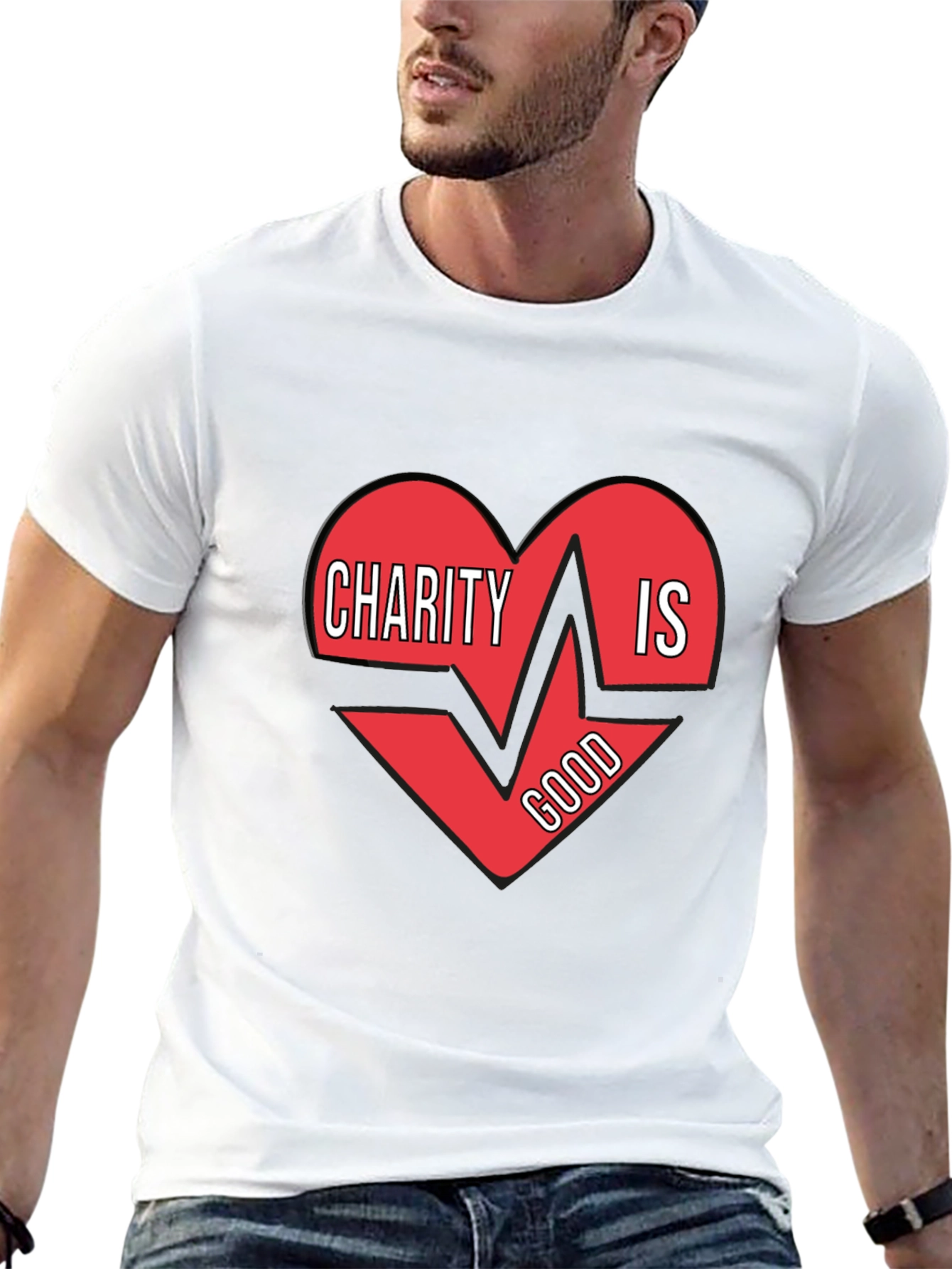 Charity Is Good Heartbeat T-Shirt - Mens Black Tee
