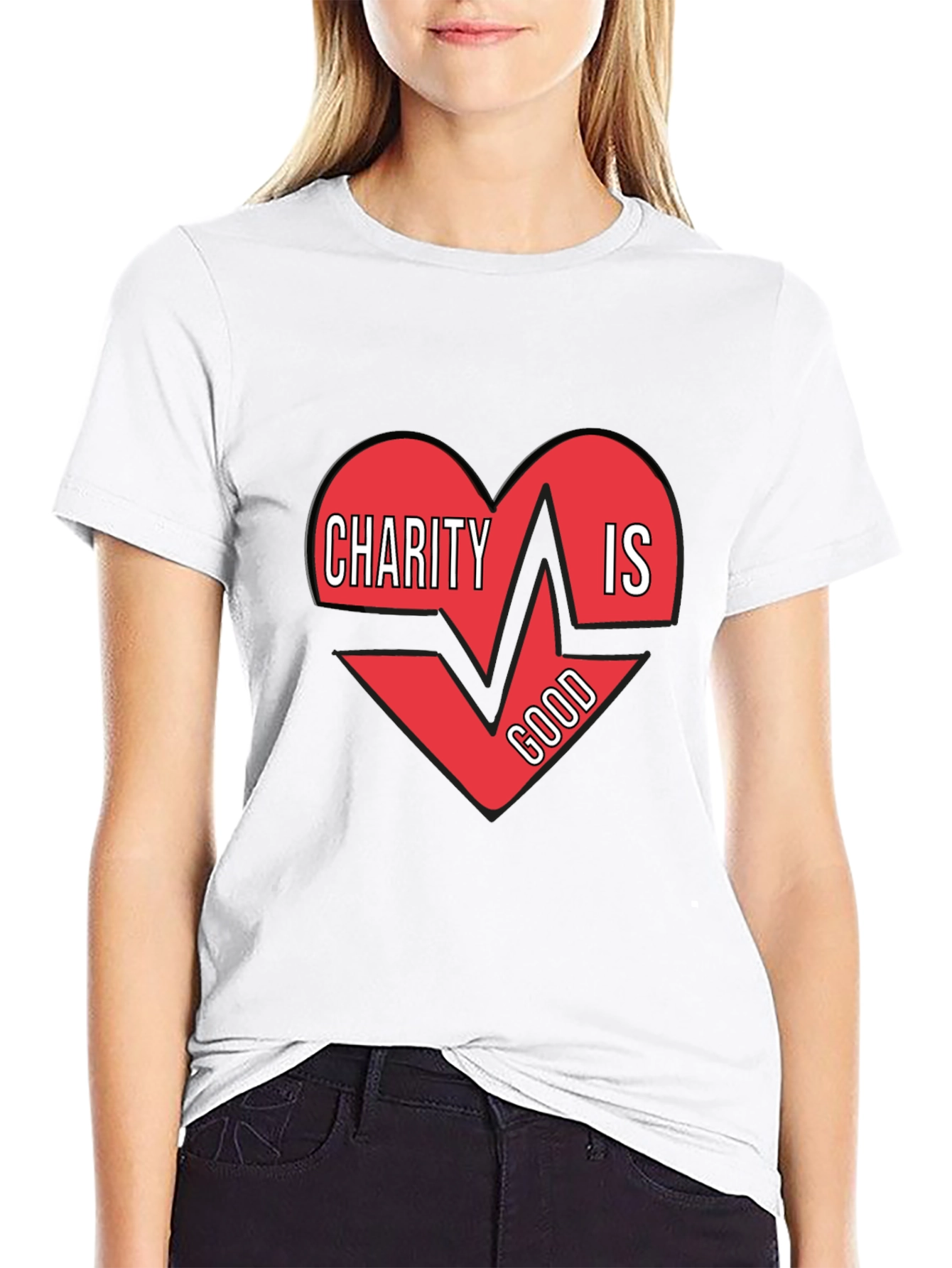 Charity Is Good Heartbeat T-Shirt - Mens Black Tee