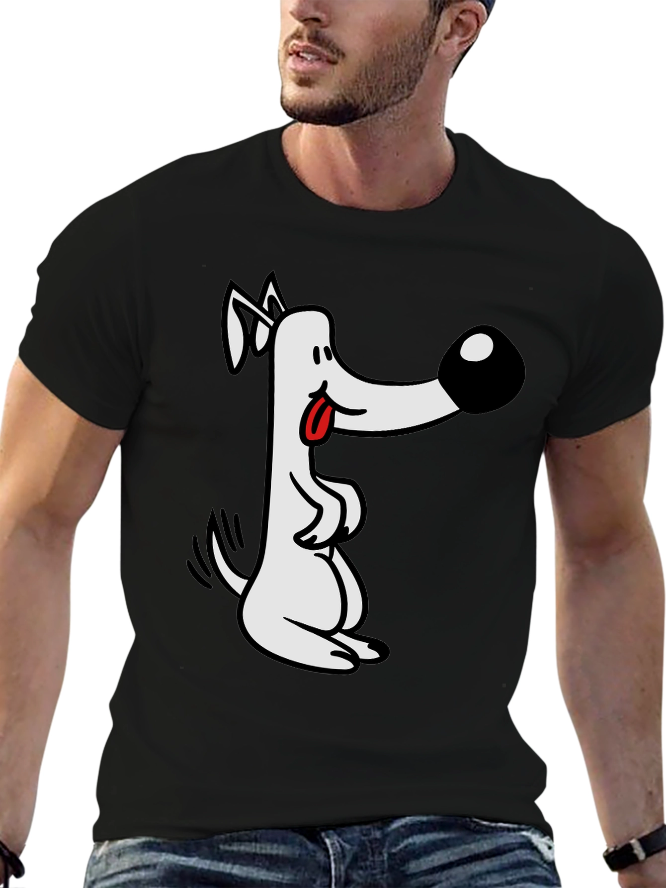 Cartoon Dog Graphic Tee - Black