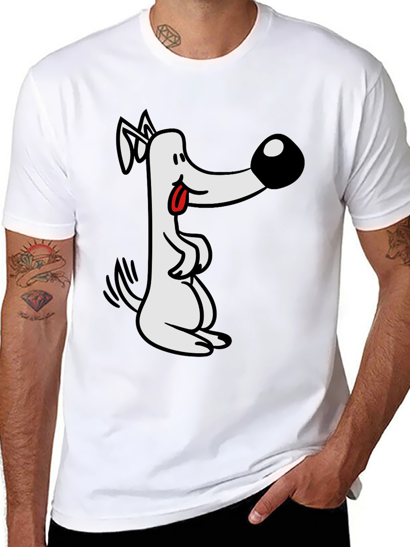 Cartoon Dog Graphic Tee - Black