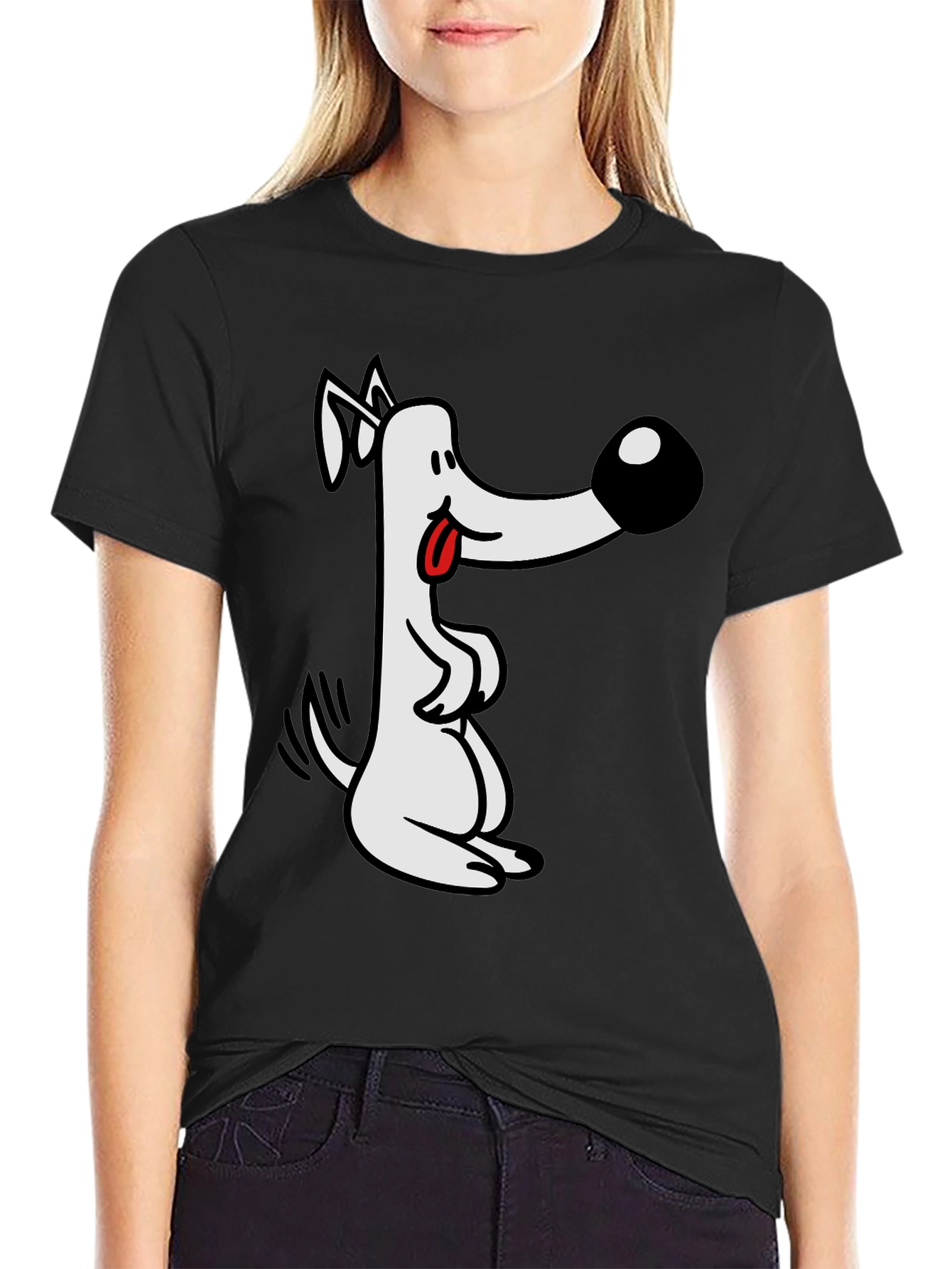 Cartoon Dog Graphic Tee - Black