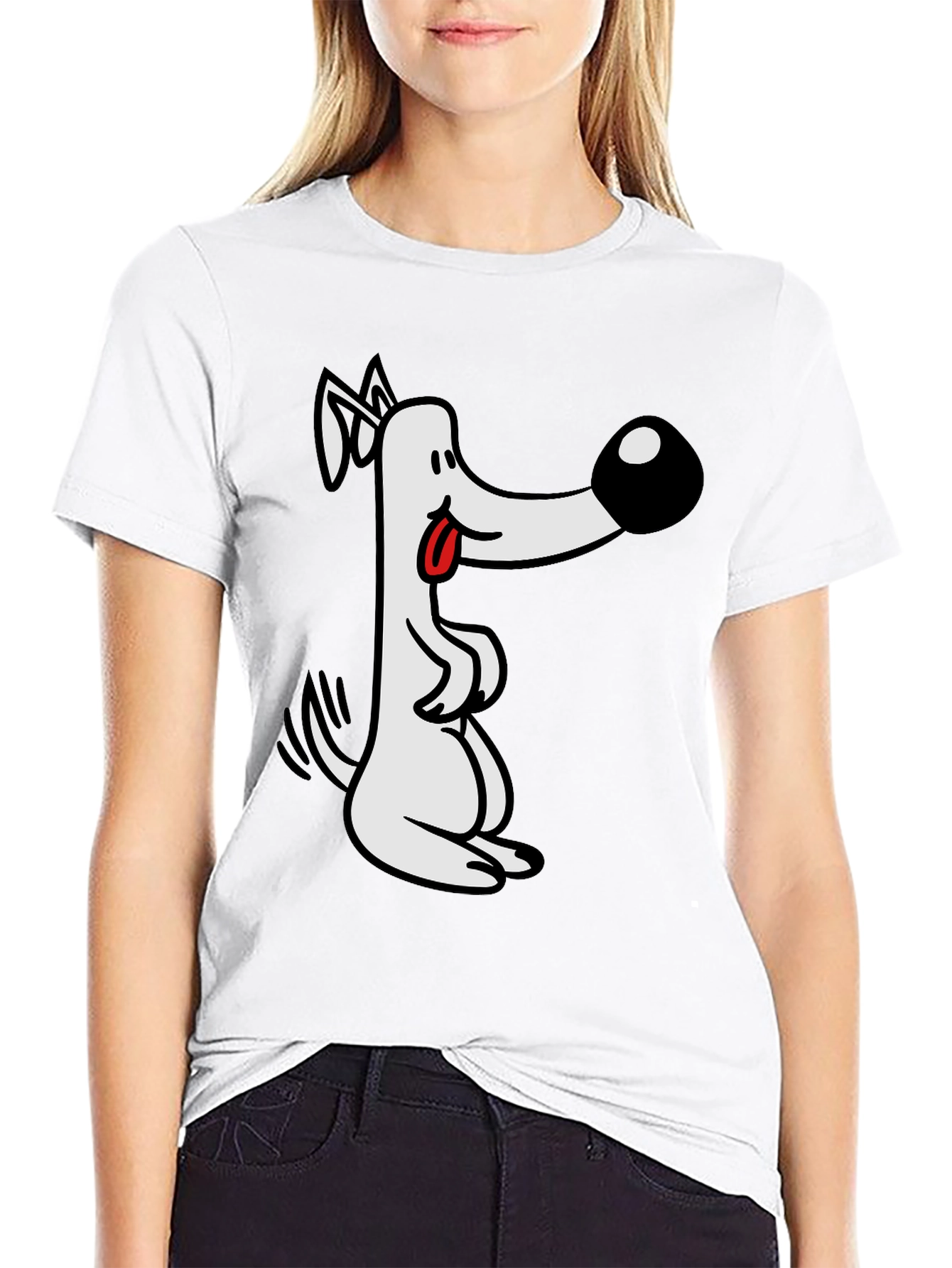 Cartoon Dog Graphic Tee - Black