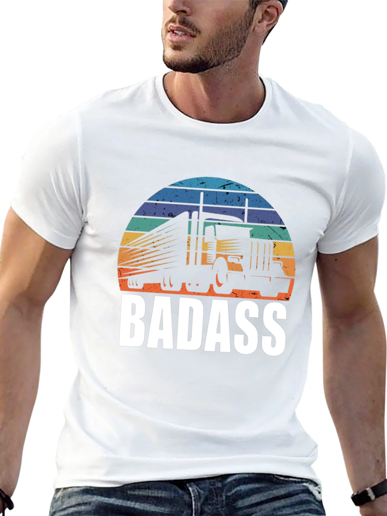 Badass Trucker T-Shirt - Retro Sunset Design