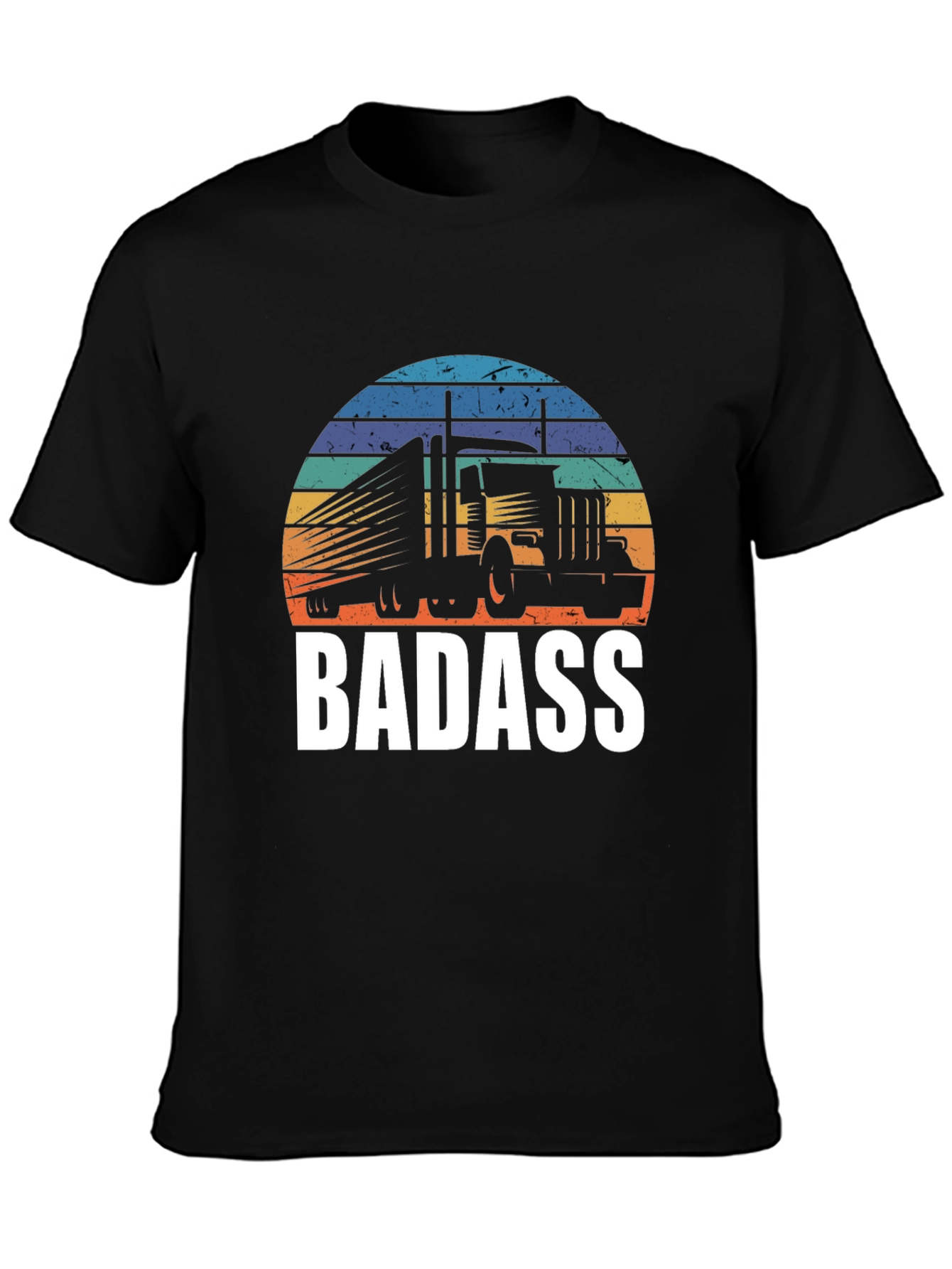 Badass Trucker T-Shirt - Retro Sunset Design