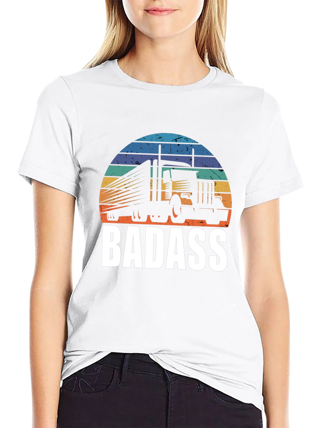 Badass Trucker T-Shirt - Retro Sunset Design