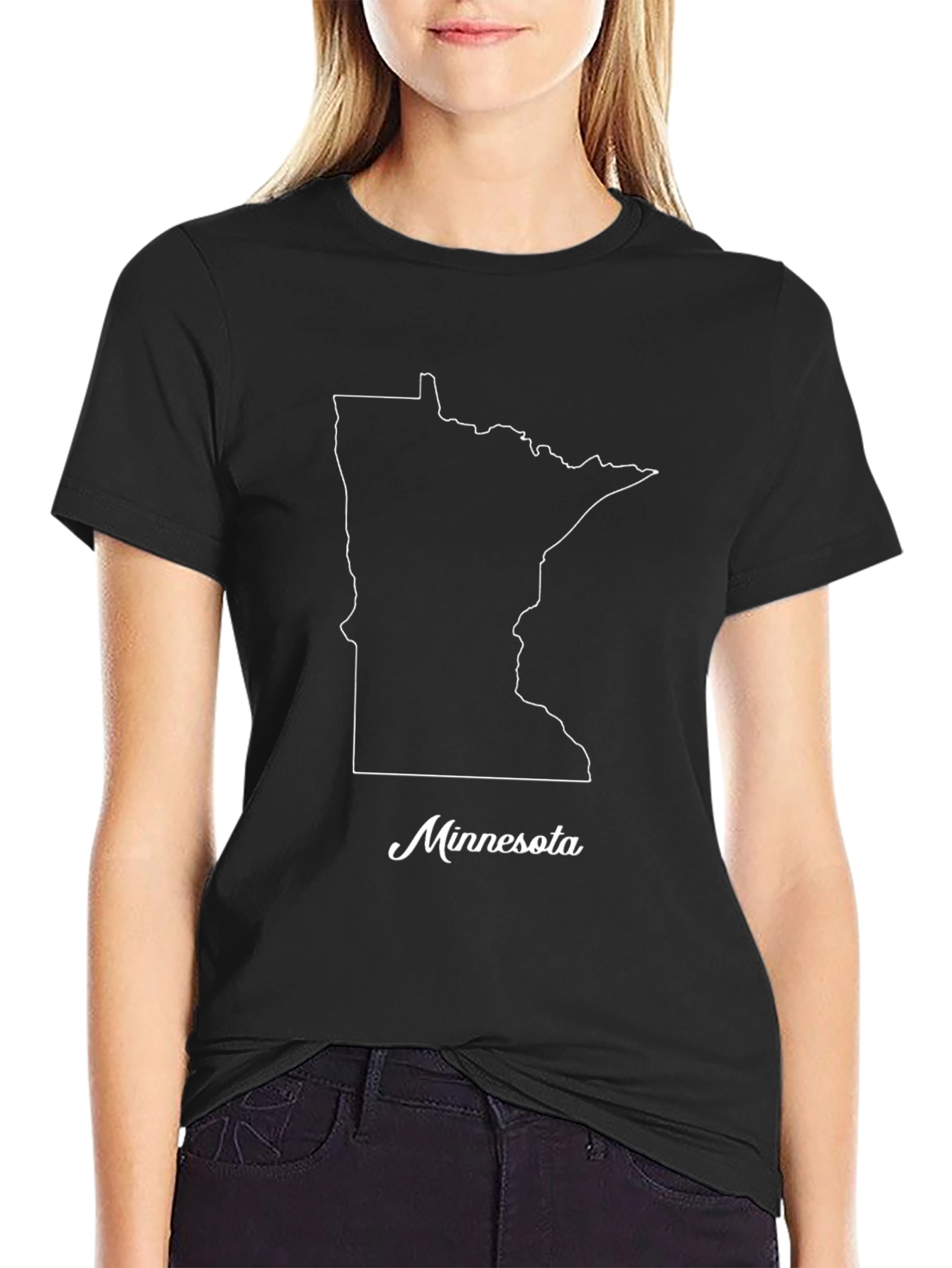 Minnesota State Outline T-Shirt - Black