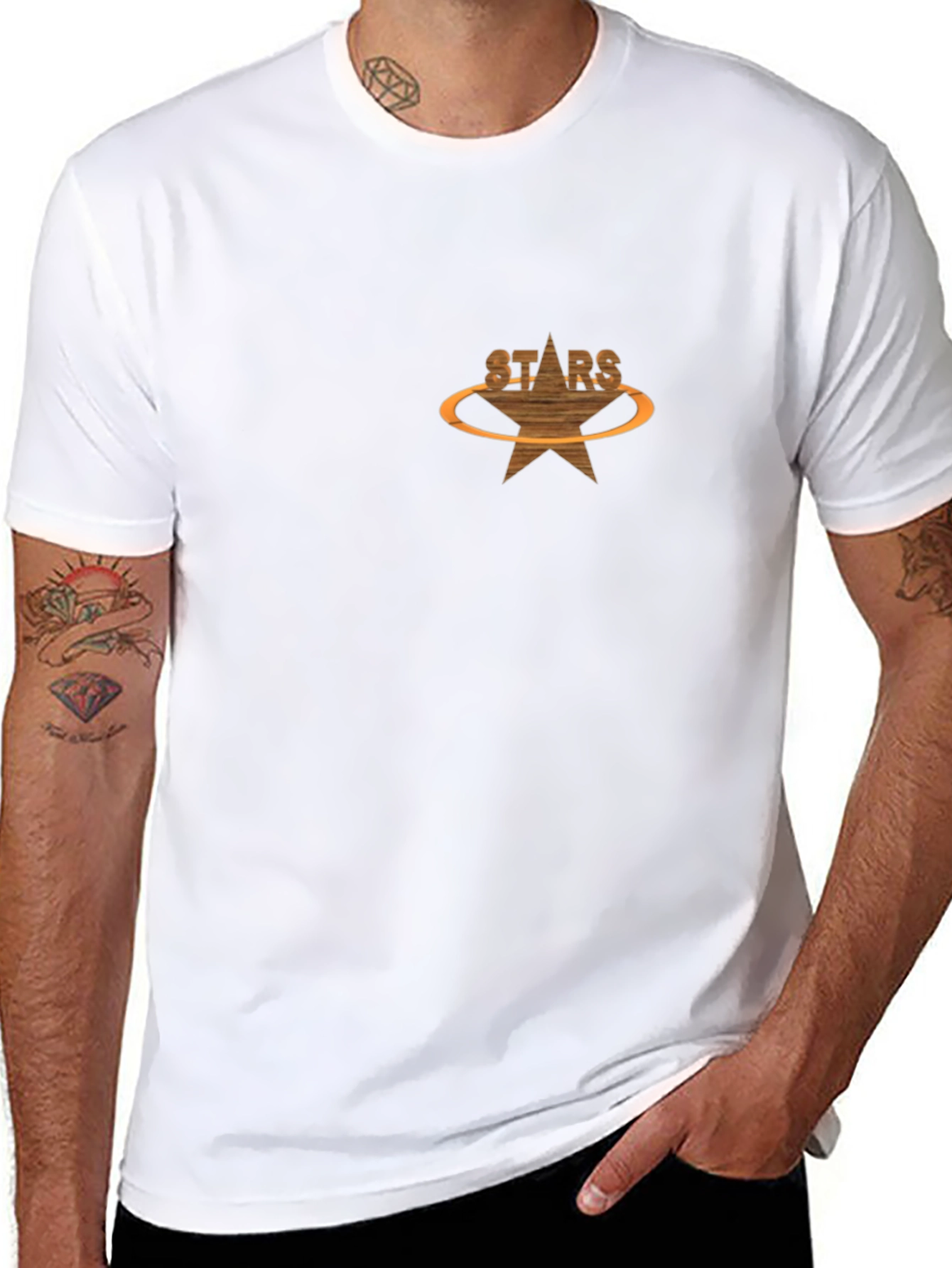 Black T-Shirt with Stars Graphic