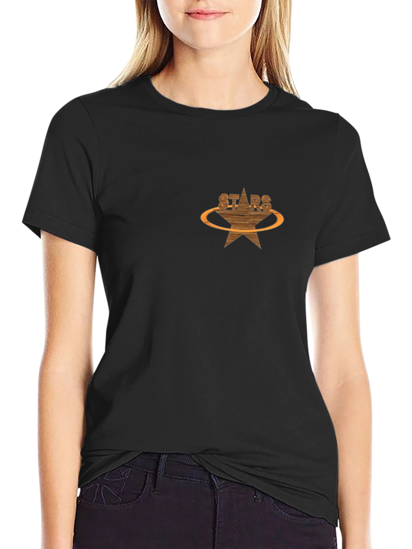 Black T-Shirt with Stars Graphic