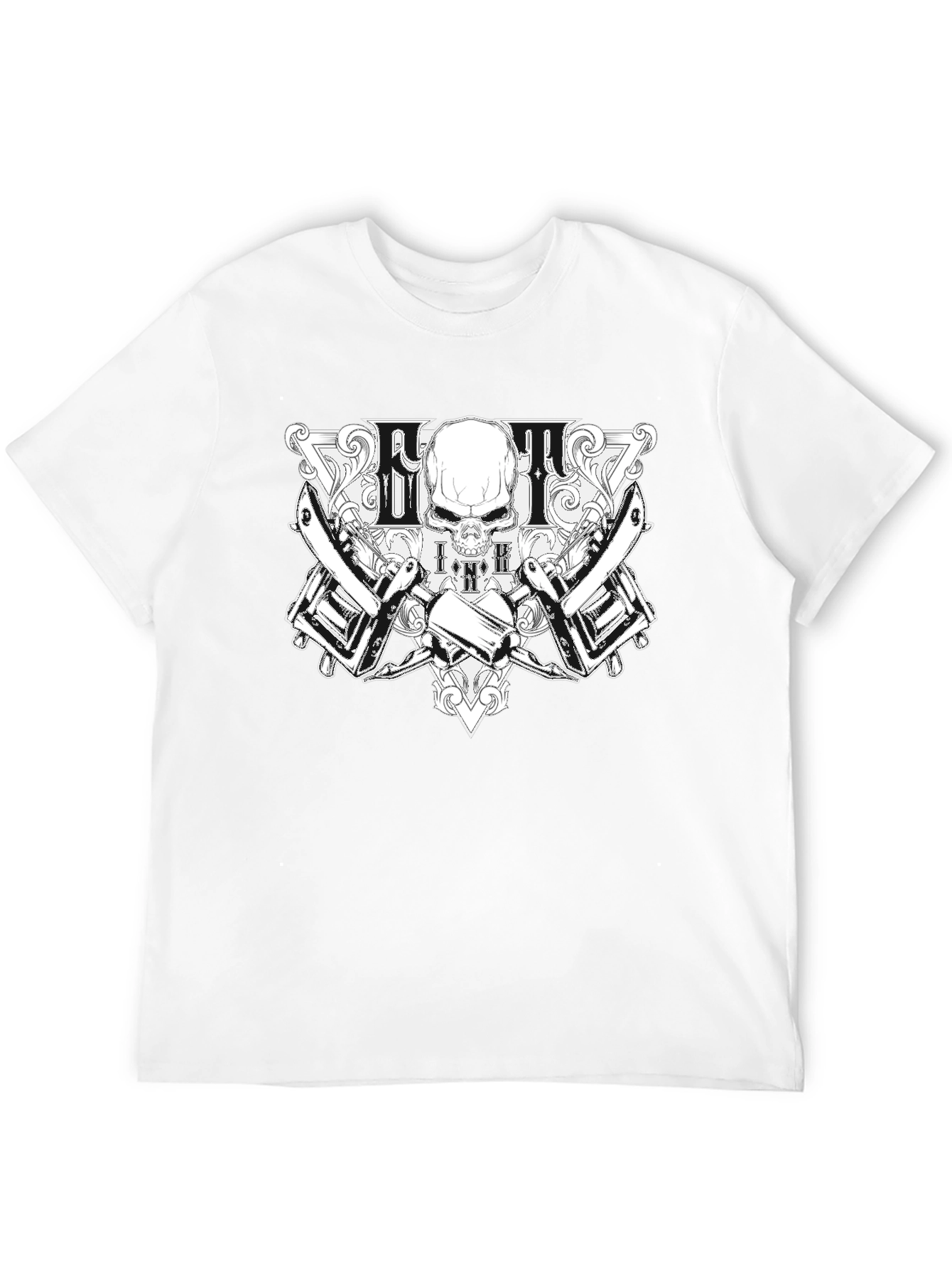 Skull & Tattoo Machine Graphic Black T-Shirt