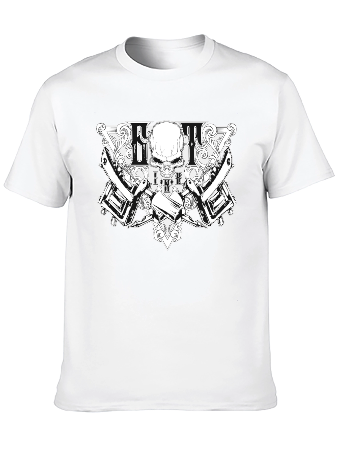 Skull & Tattoo Machine Graphic Black T-Shirt