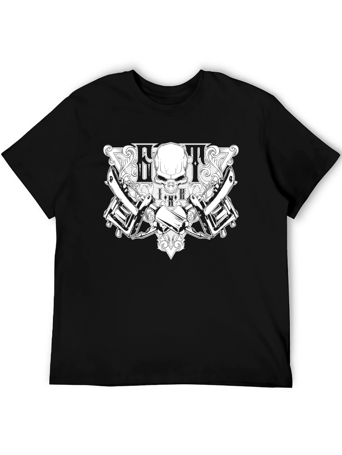 Skull & Tattoo Machine Graphic Black T-Shirt