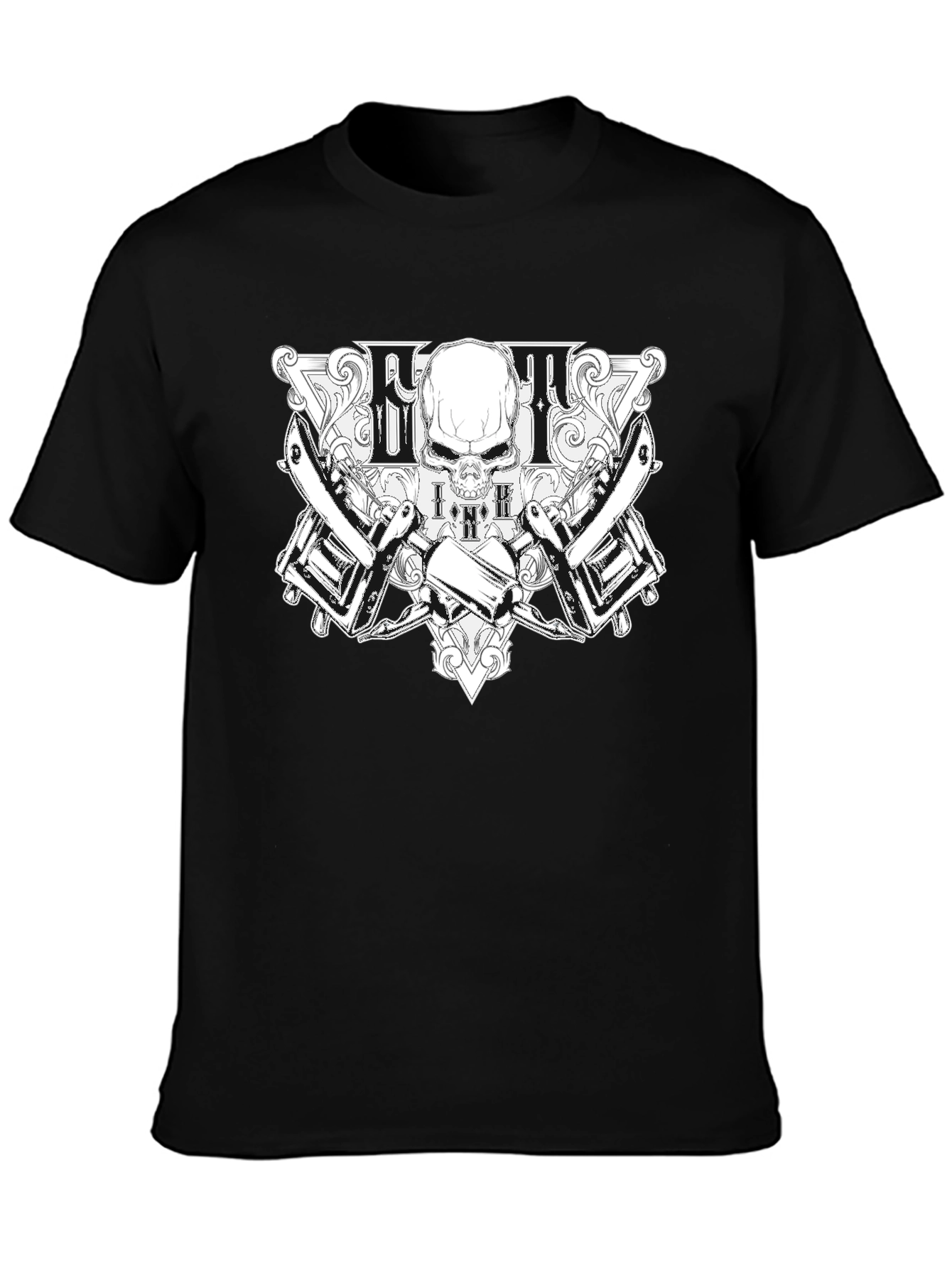 Skull & Tattoo Machine Graphic Black T-Shirt