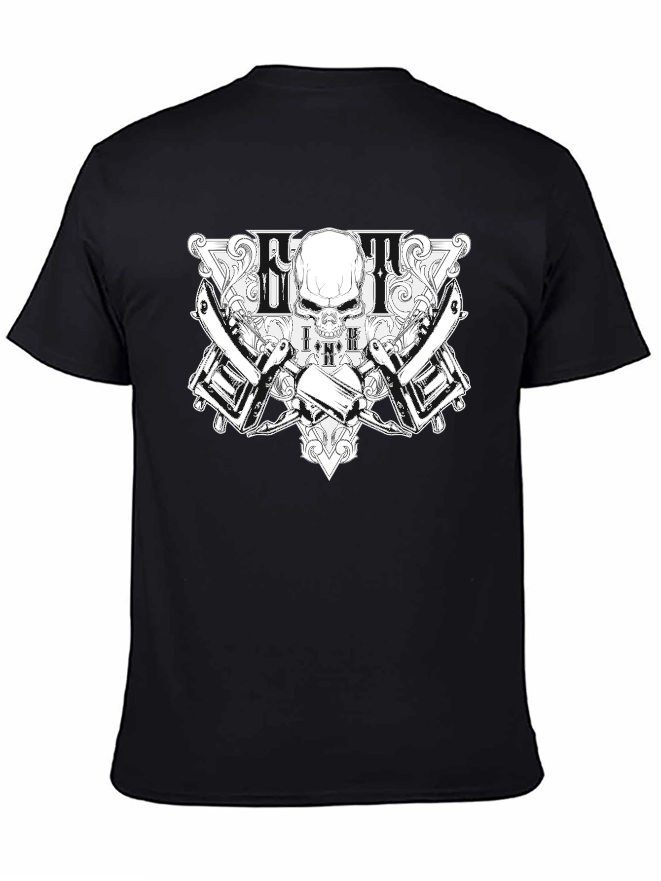 Skull & Tattoo Machine Graphic Black T-Shirt