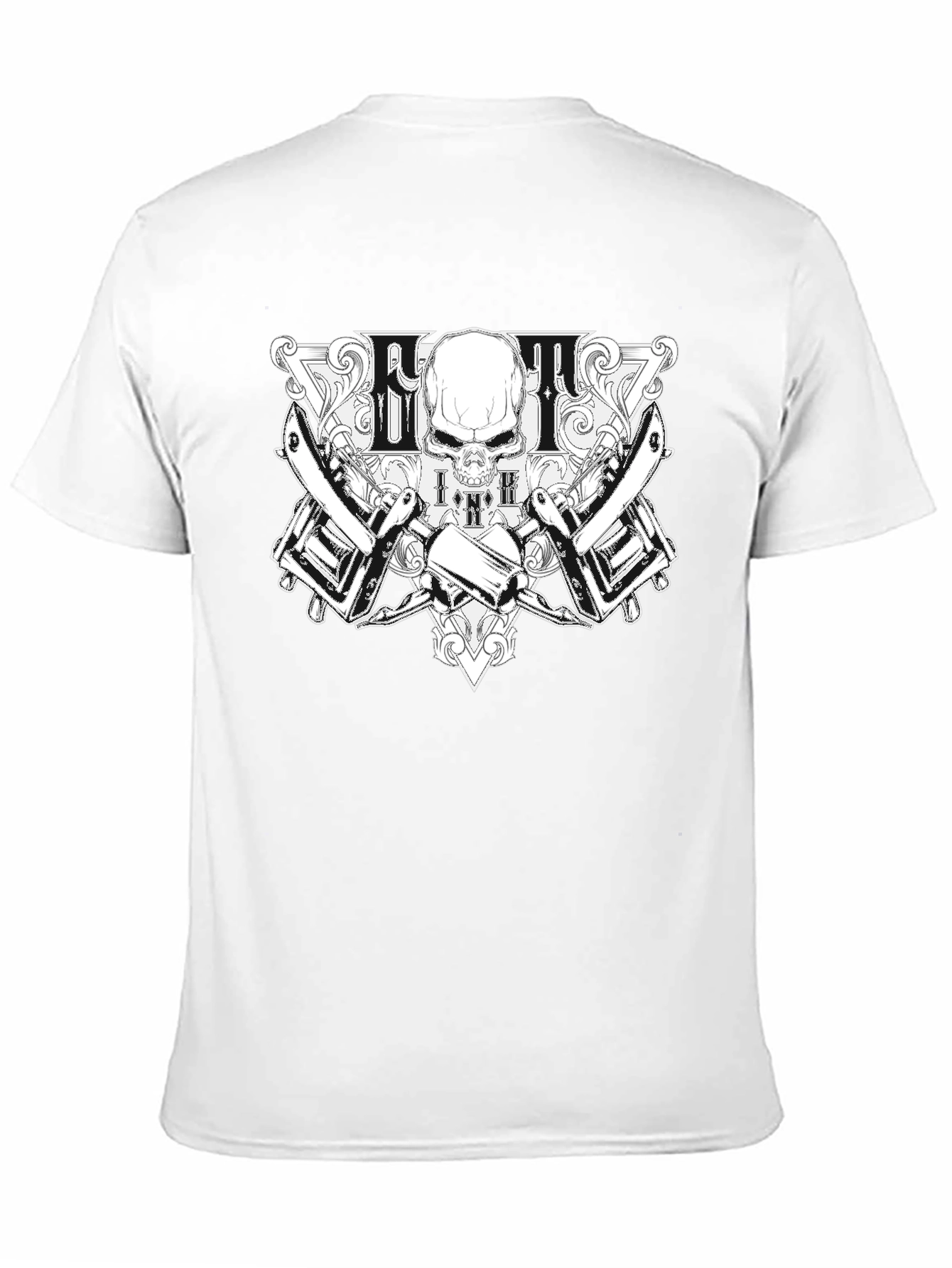 Skull & Tattoo Machine Graphic Black T-Shirt
