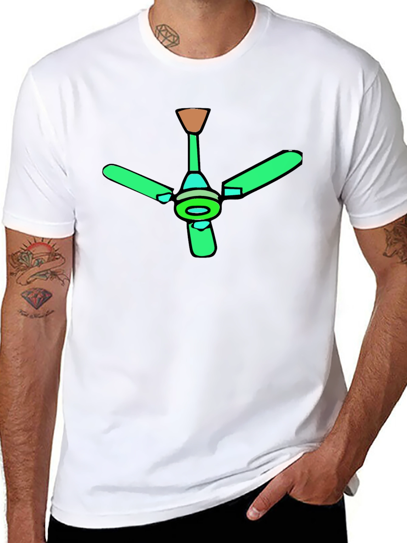 Green Ceiling Fan Graphic Black T-Shirt