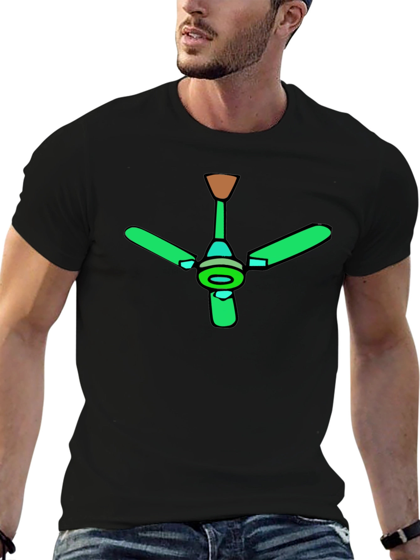 Green Ceiling Fan Graphic Black T-Shirt