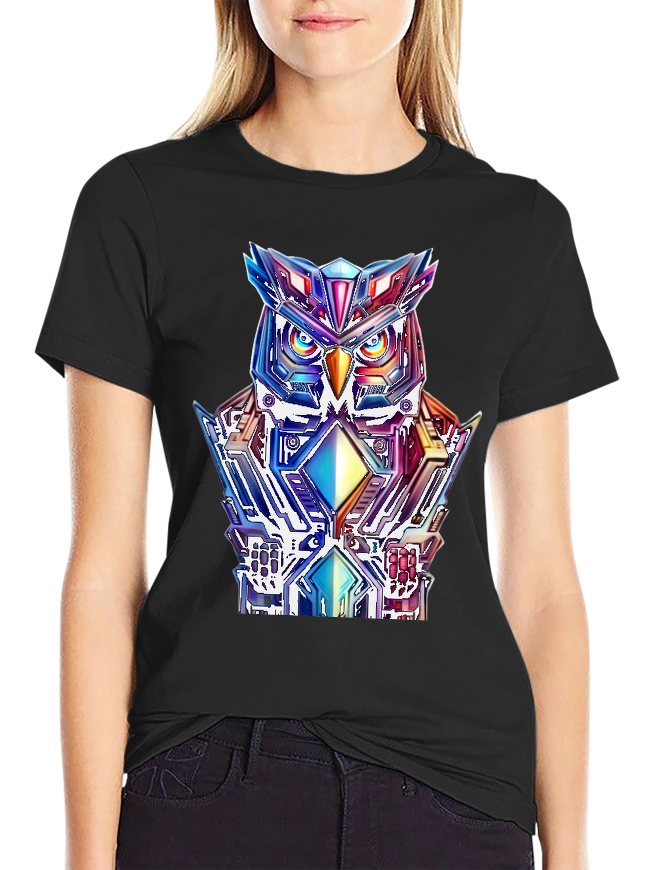 Cyberpunk Owl Graphic Tee - Mens Black T-Shirt