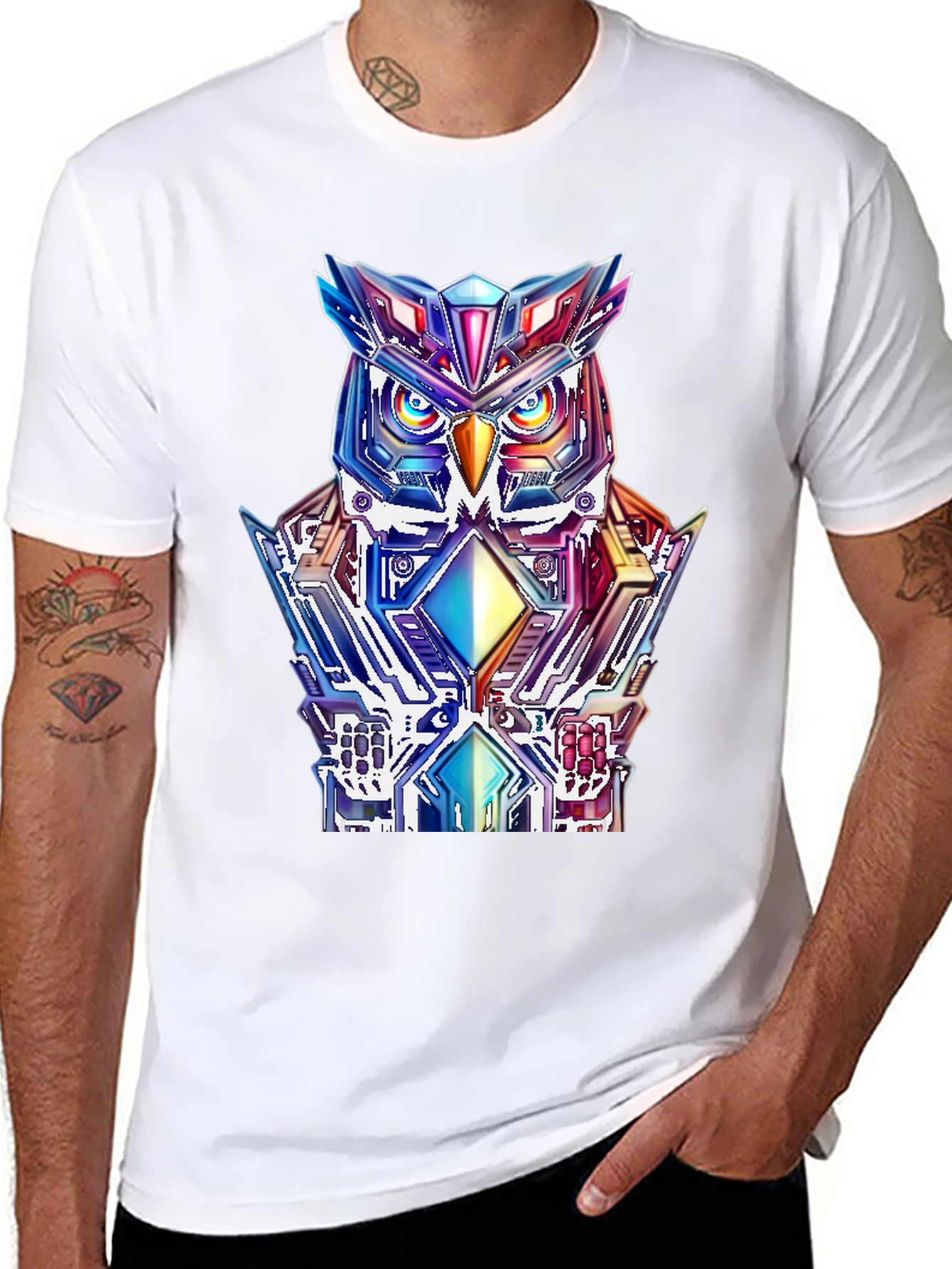 Cyberpunk Owl Graphic Tee - Mens Black T-Shirt