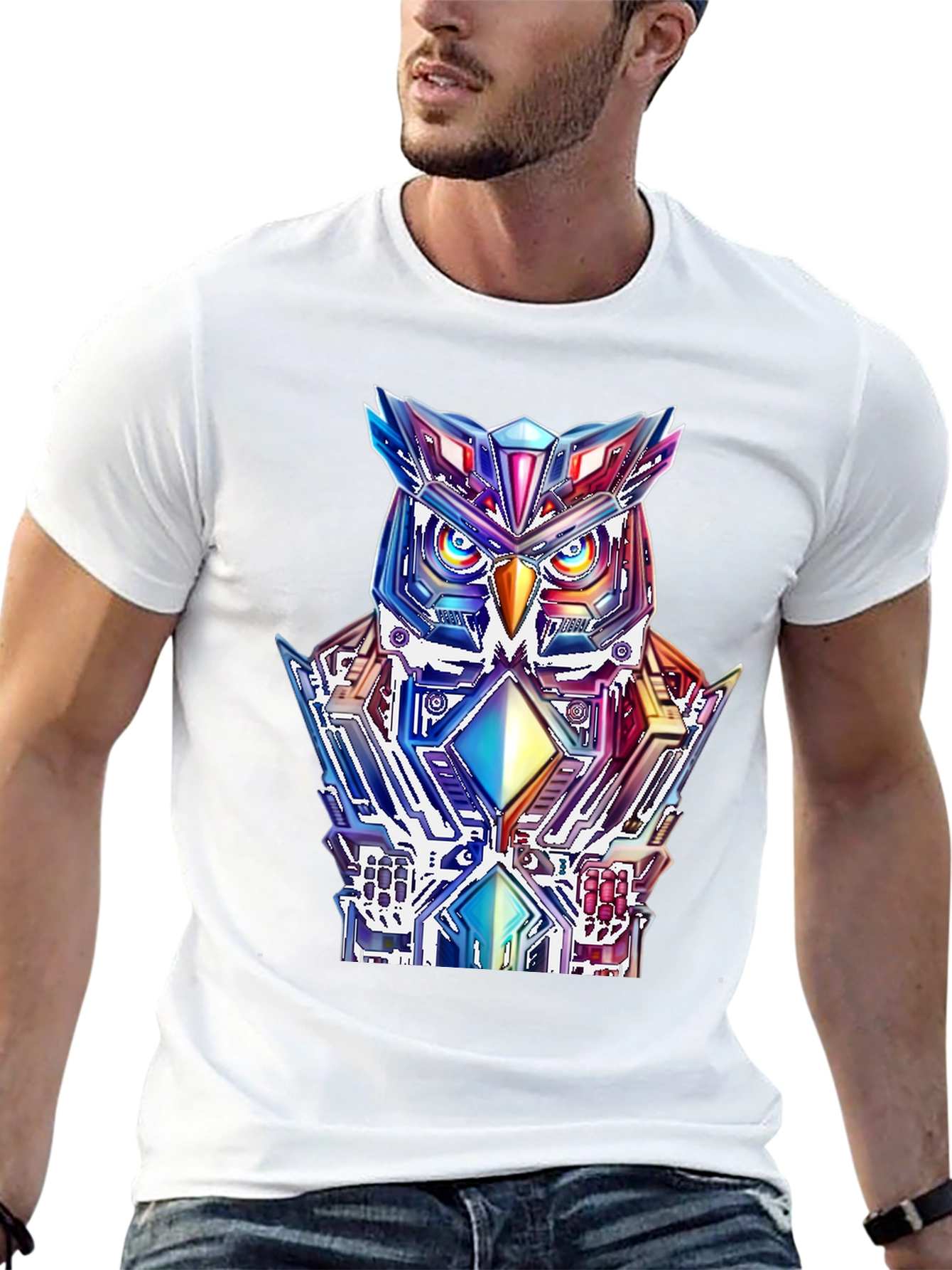 Cyberpunk Owl Graphic Tee - Mens Black T-Shirt