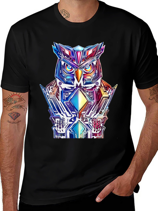Cyberpunk Owl Graphic Tee - Mens Black T-Shirt