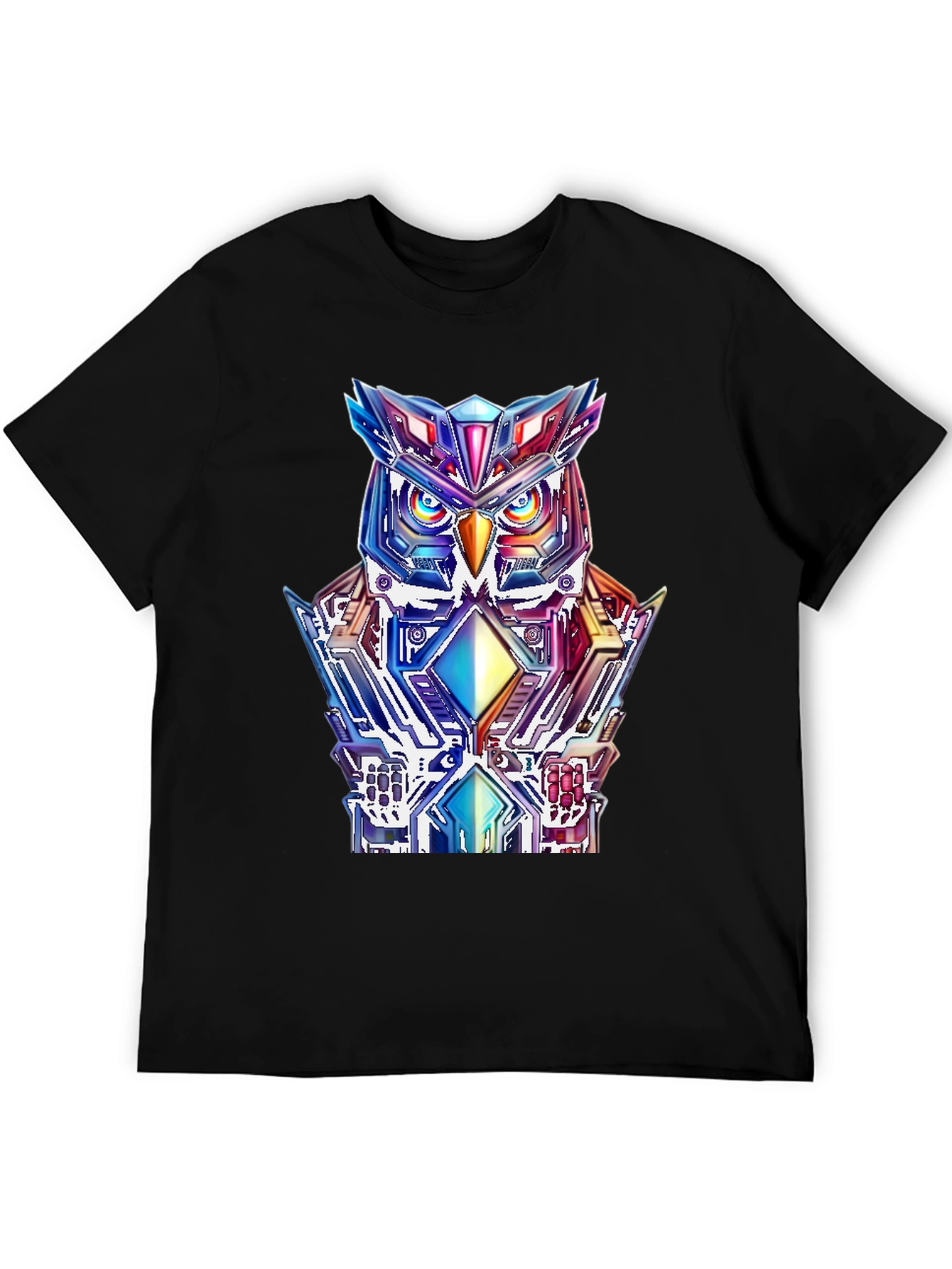 Cyberpunk Owl Graphic Tee - Mens Black T-Shirt