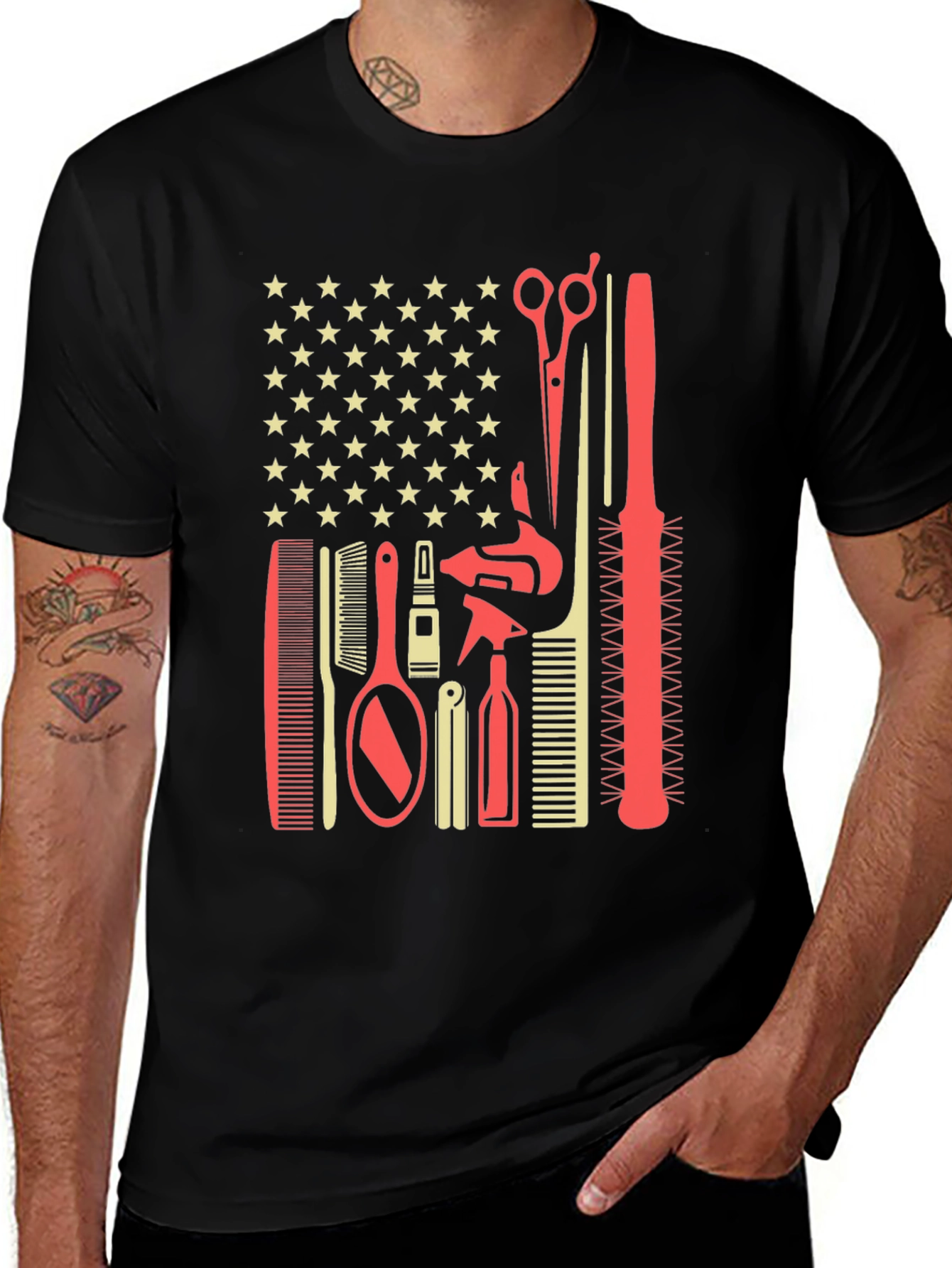 Barber Tools American Flag T-Shirt