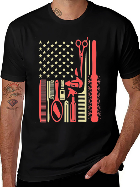 Barber Tools American Flag T-Shirt