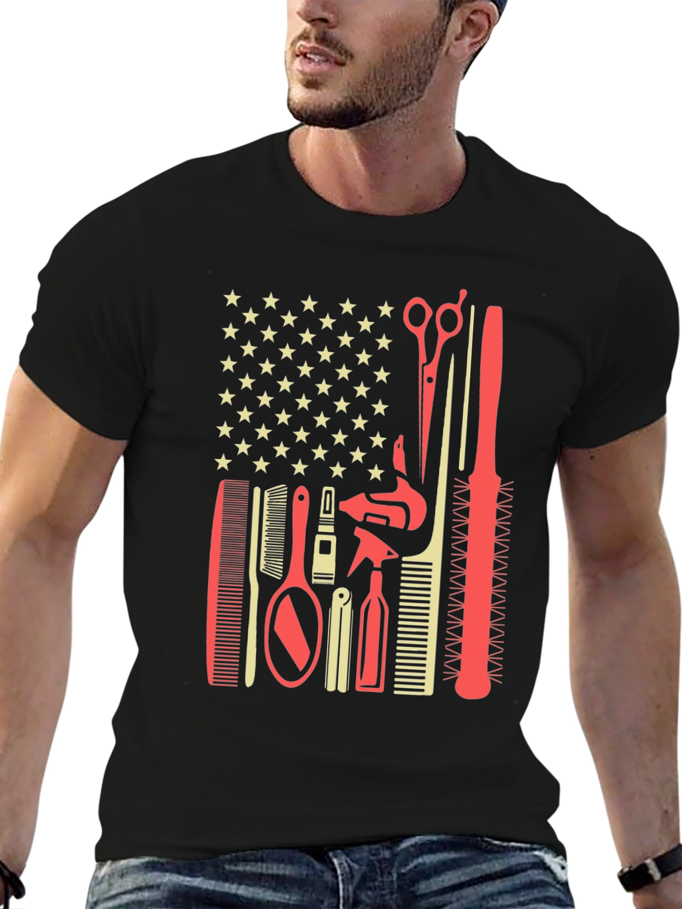 Barber Tools American Flag T-Shirt