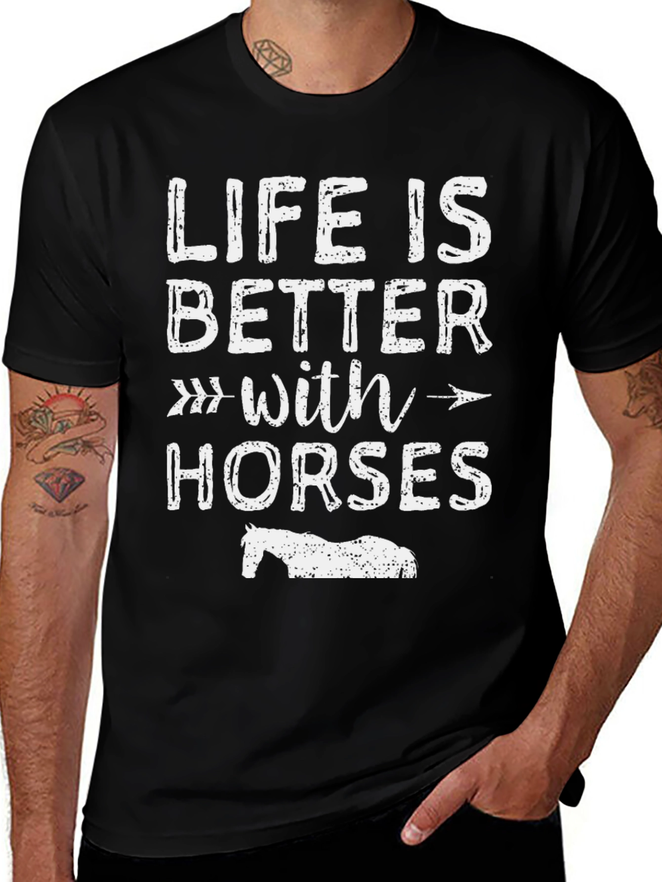 Life is Better With Horses Black T-Shirt