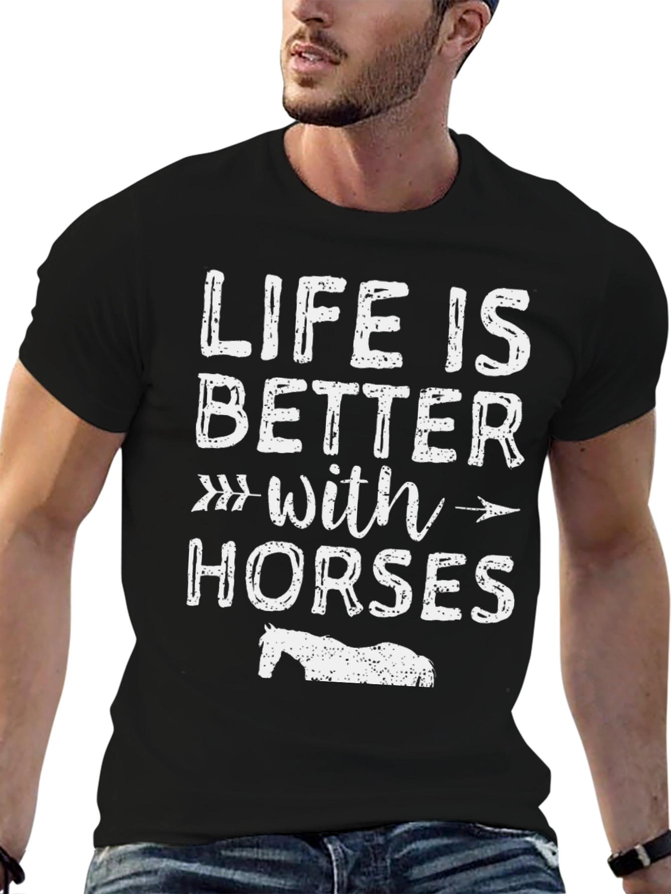 Life is Better With Horses Black T-Shirt