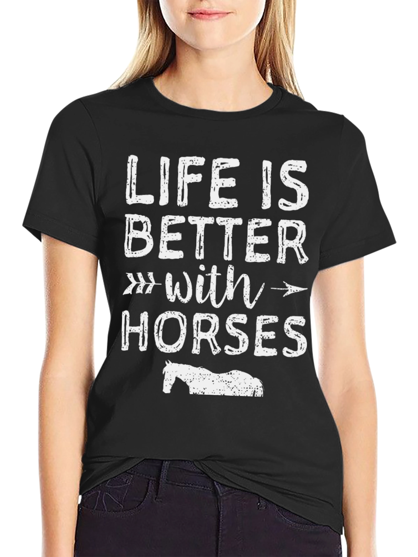 Life is Better With Horses Black T-Shirt