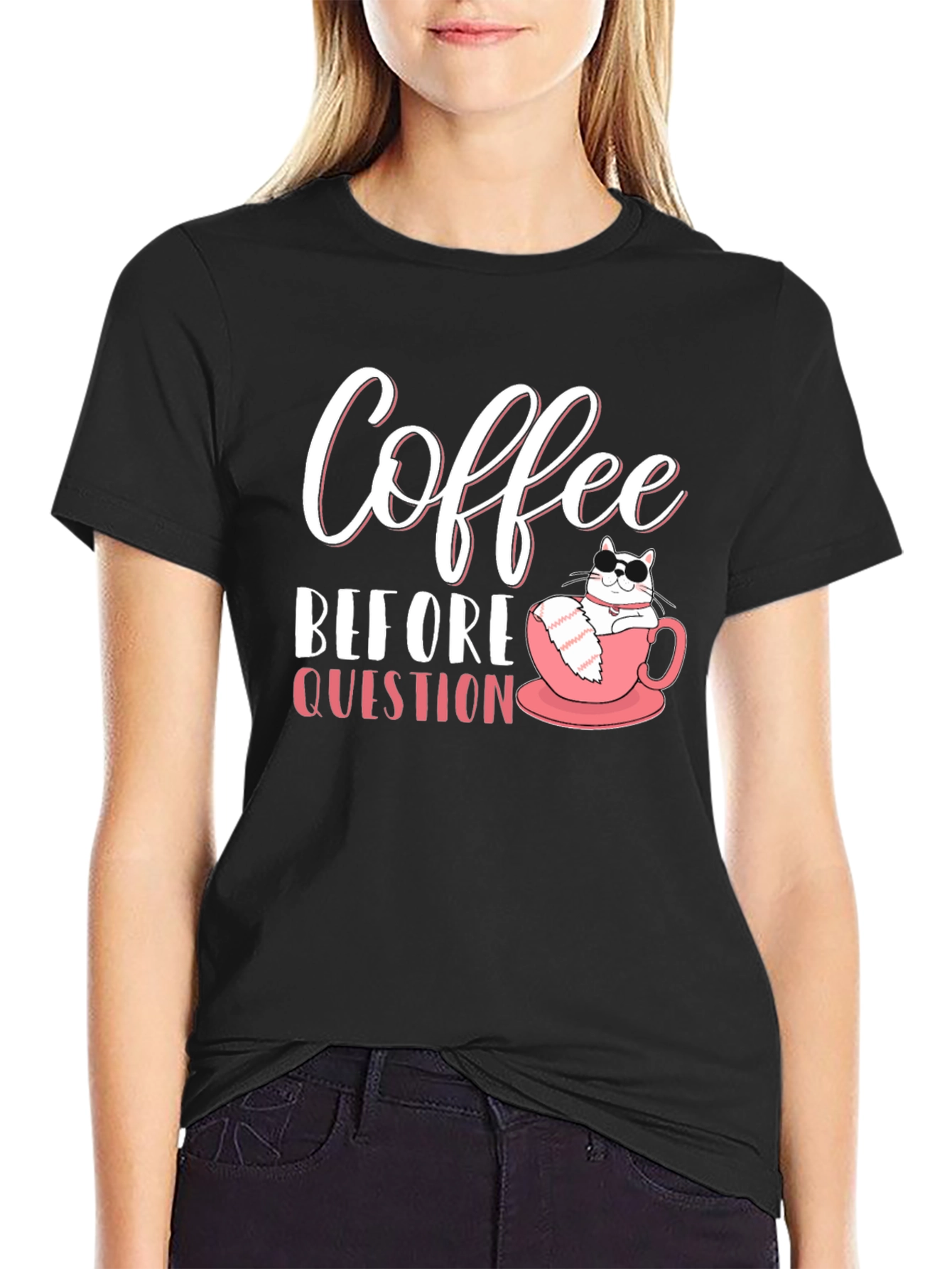 Coffee Before Question T-Shirt - Cat Lover Tee