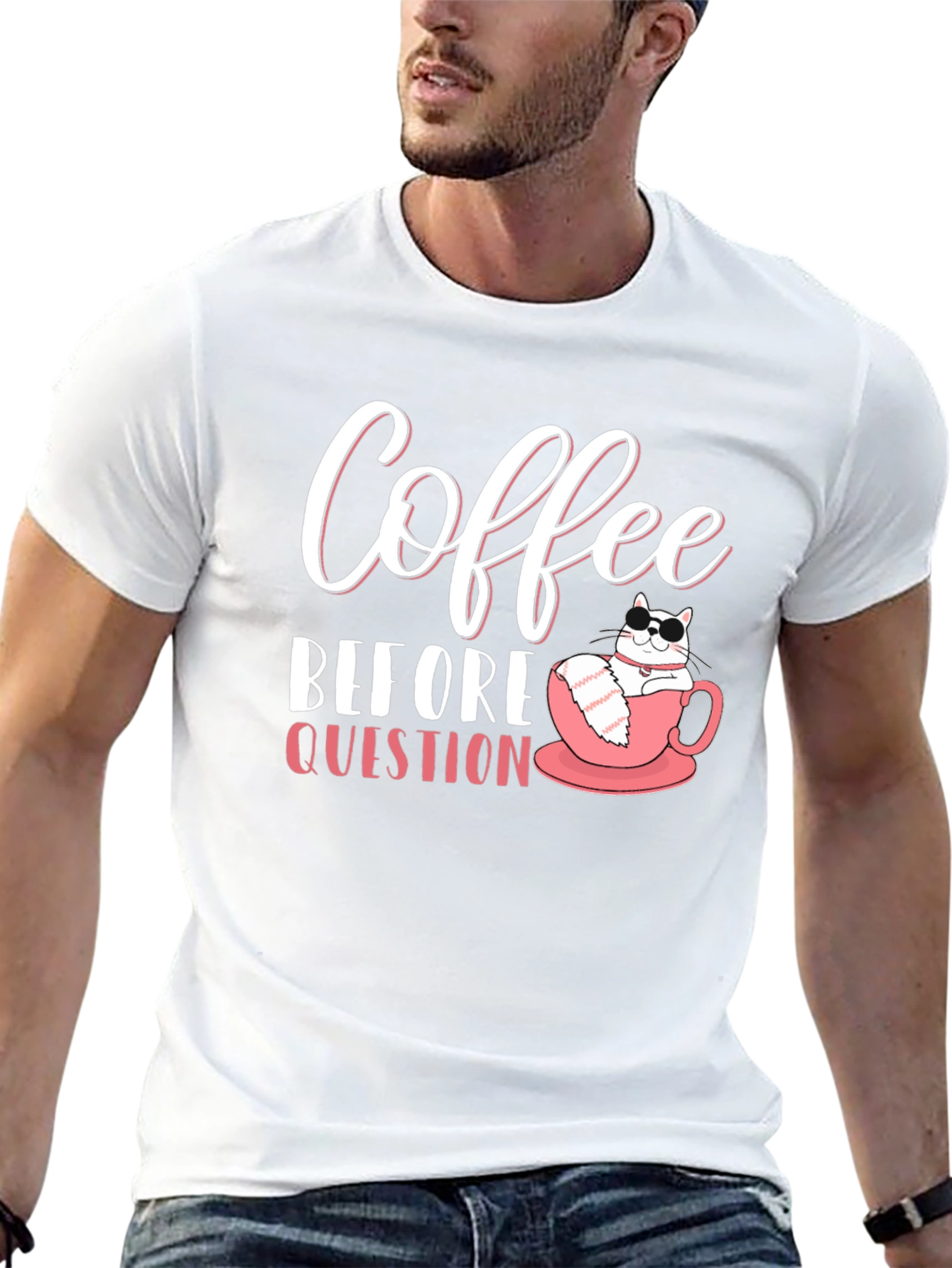 Coffee Before Question T-Shirt - Cat Lover Tee